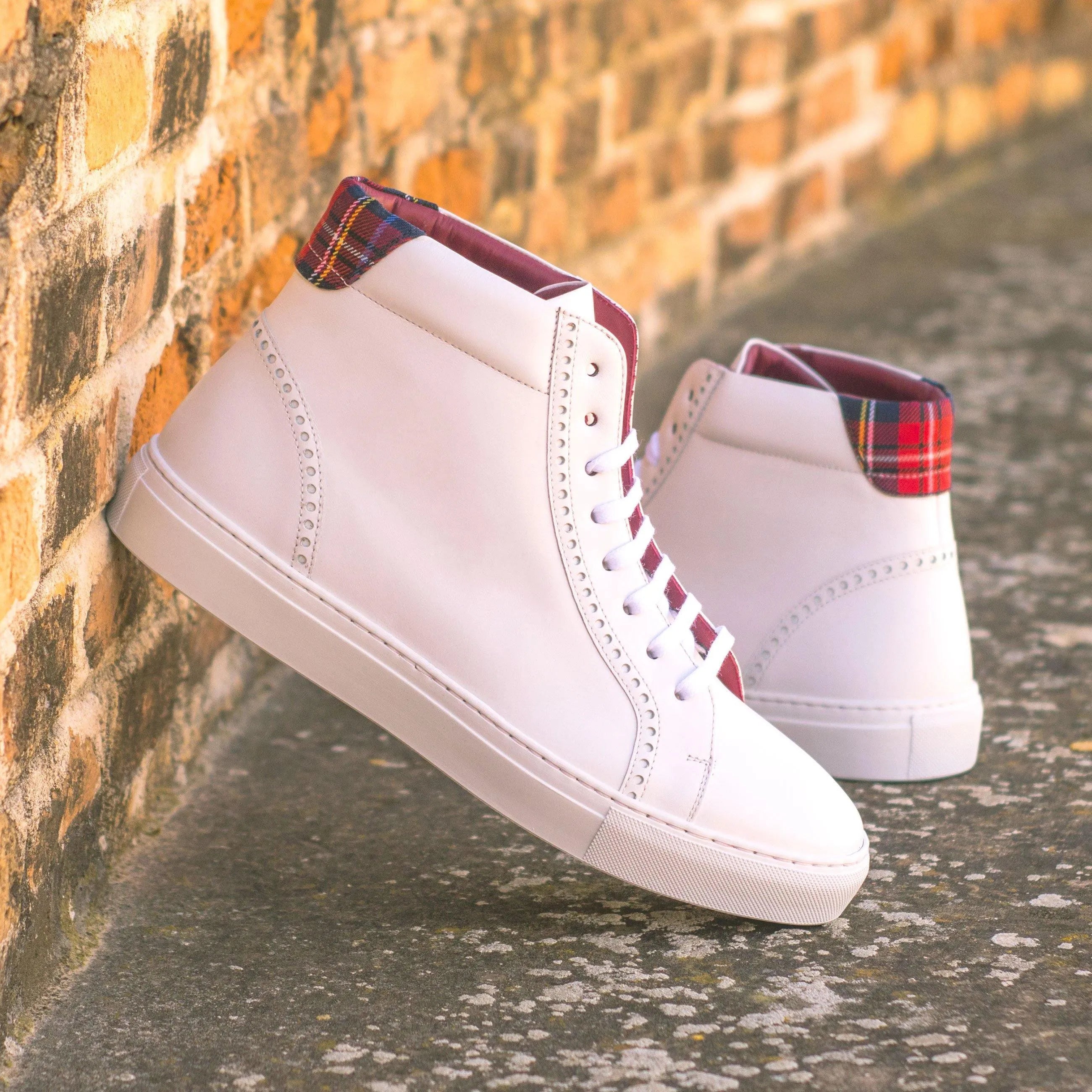 White leather high-top Sky High Kicks Sneakers II for stylish comfort and support