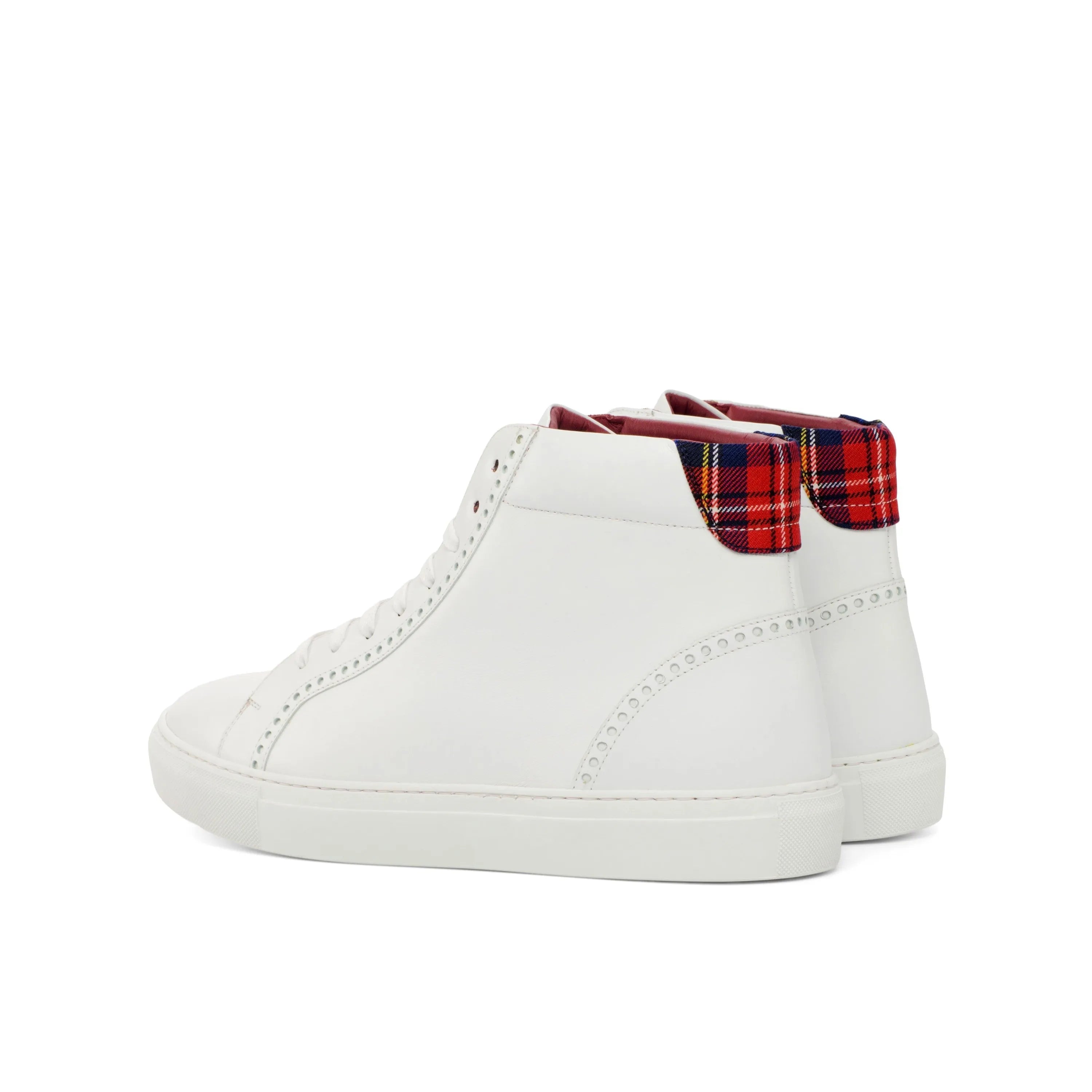 White high-top Sky High Kicks Sneakers featuring stylish plaid accents