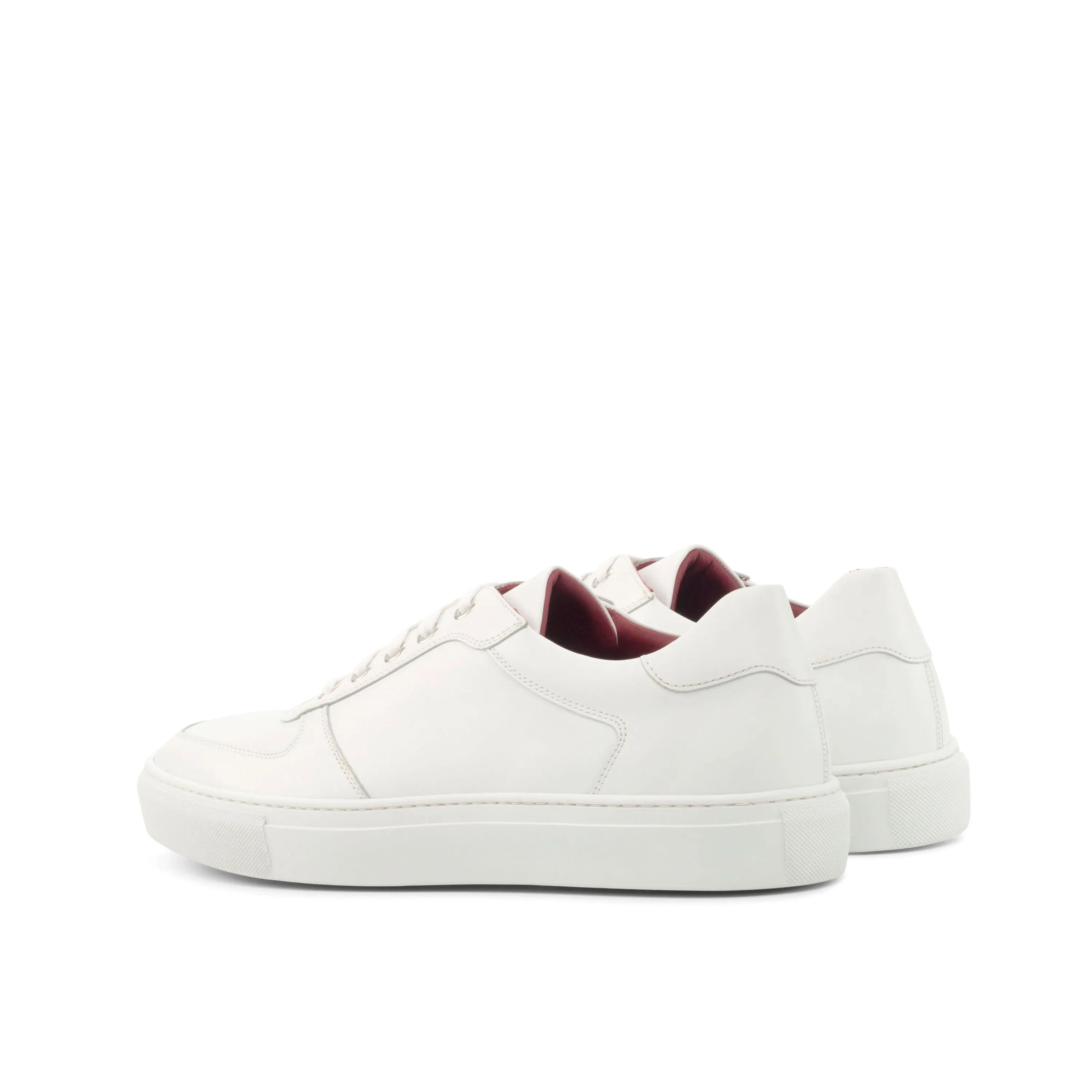 White leather Snow Trainer Sneakers II featuring burgundy lining for stylish comfort