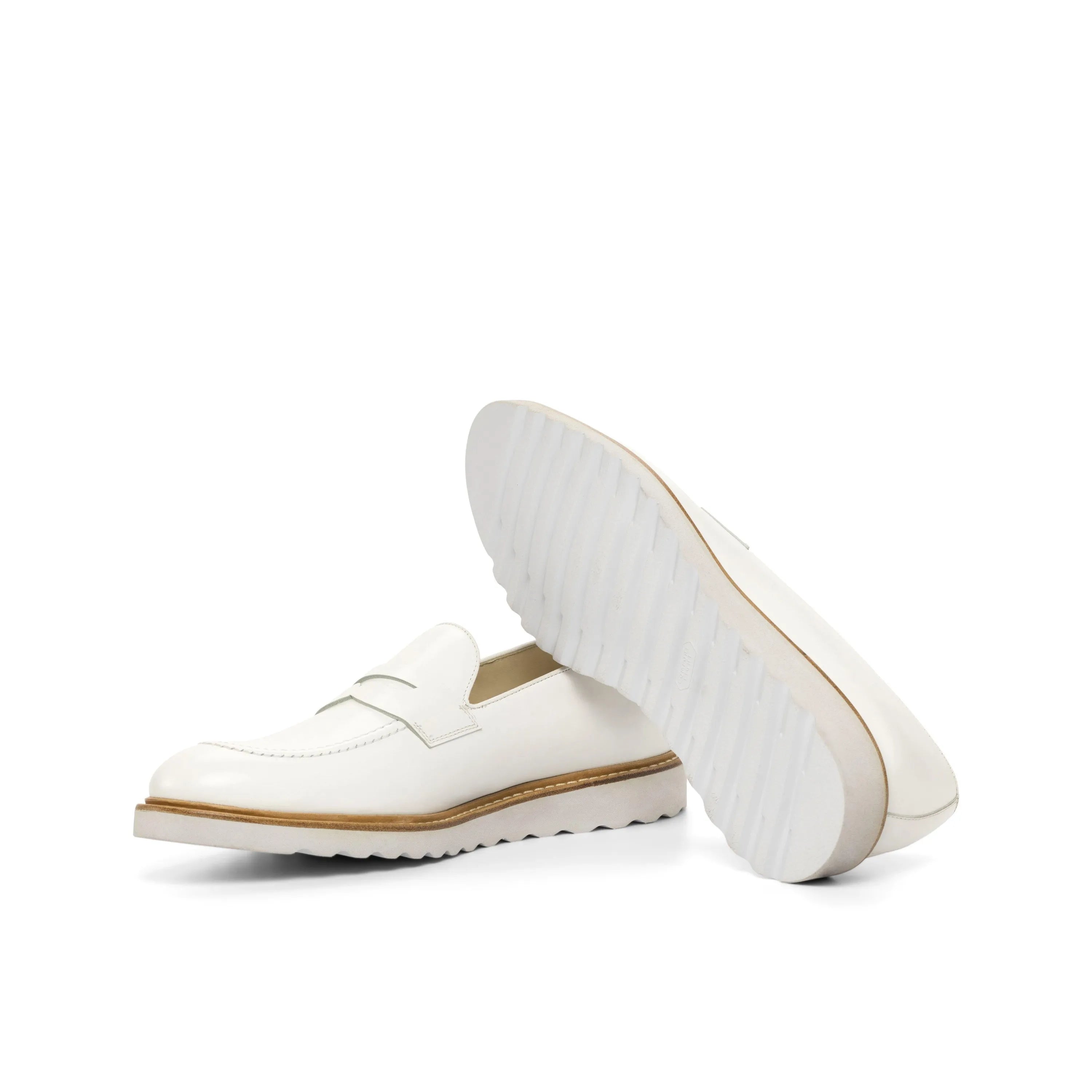 White leather Soho Loafers II featuring a rounded toe in luxury bespoke shoes for men