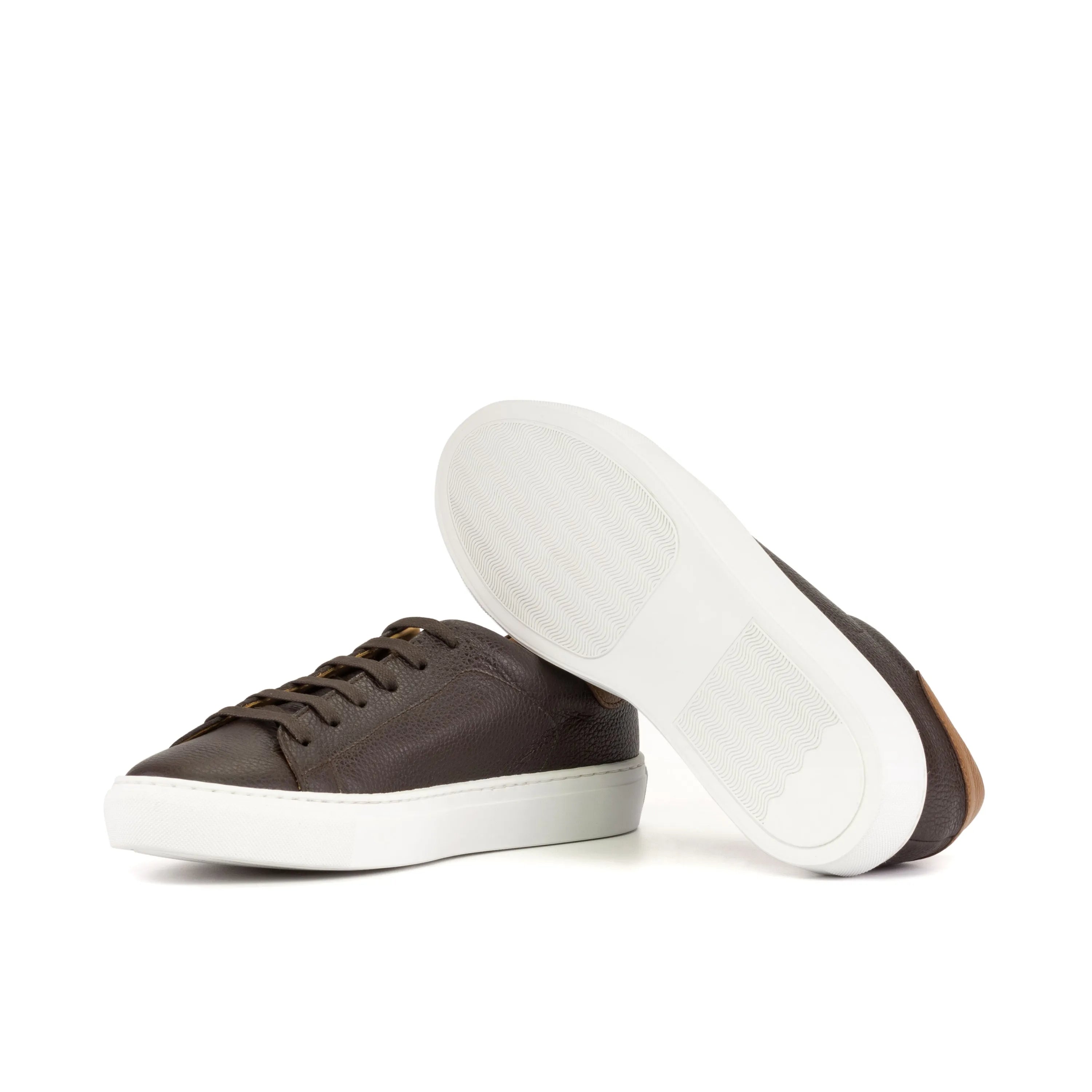 Brown leather Soleil Trainer Sneaker featuring white soles and Italian calf leather