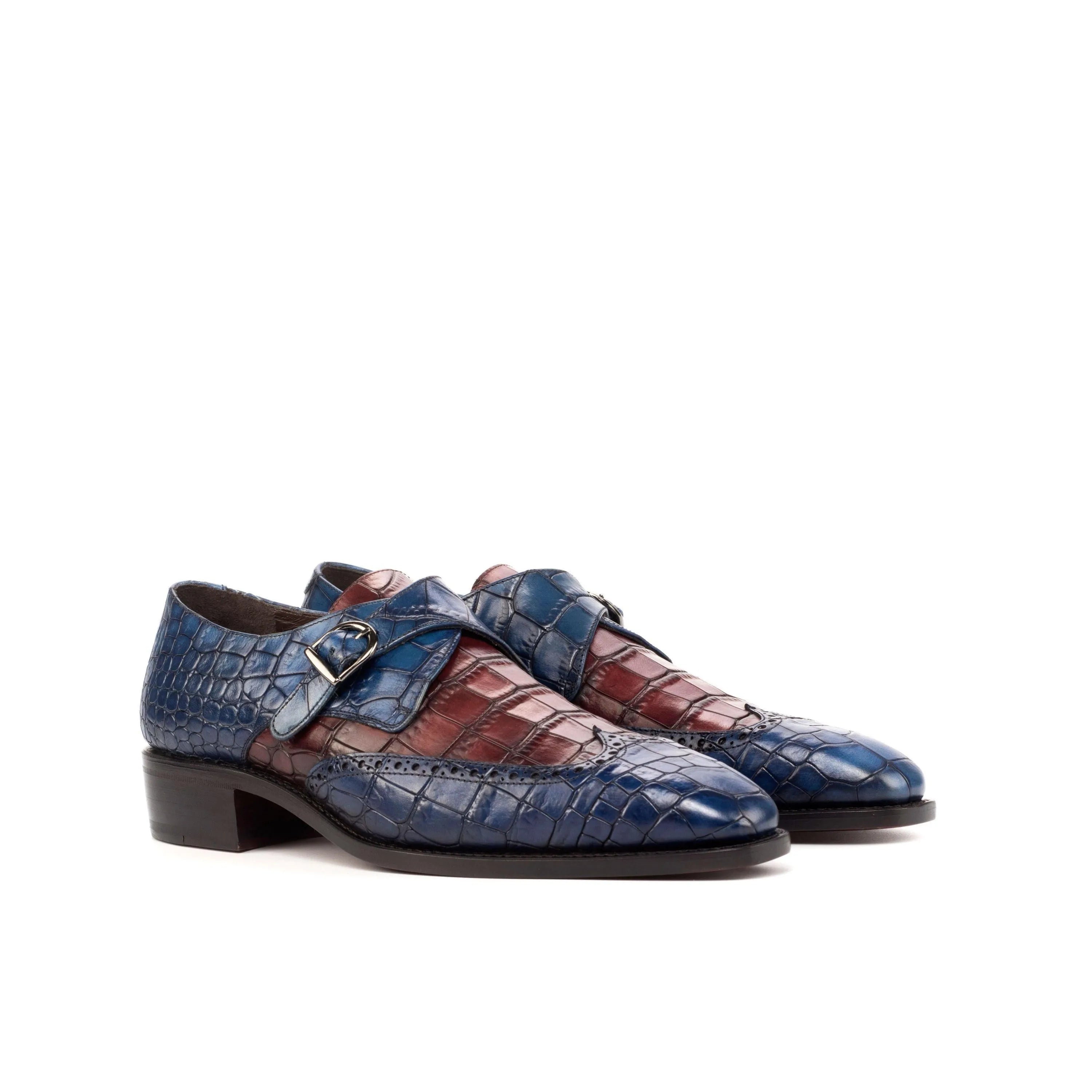 Two-toned crocodile-patterned Sona Single Monk shoes for stylish formal attire