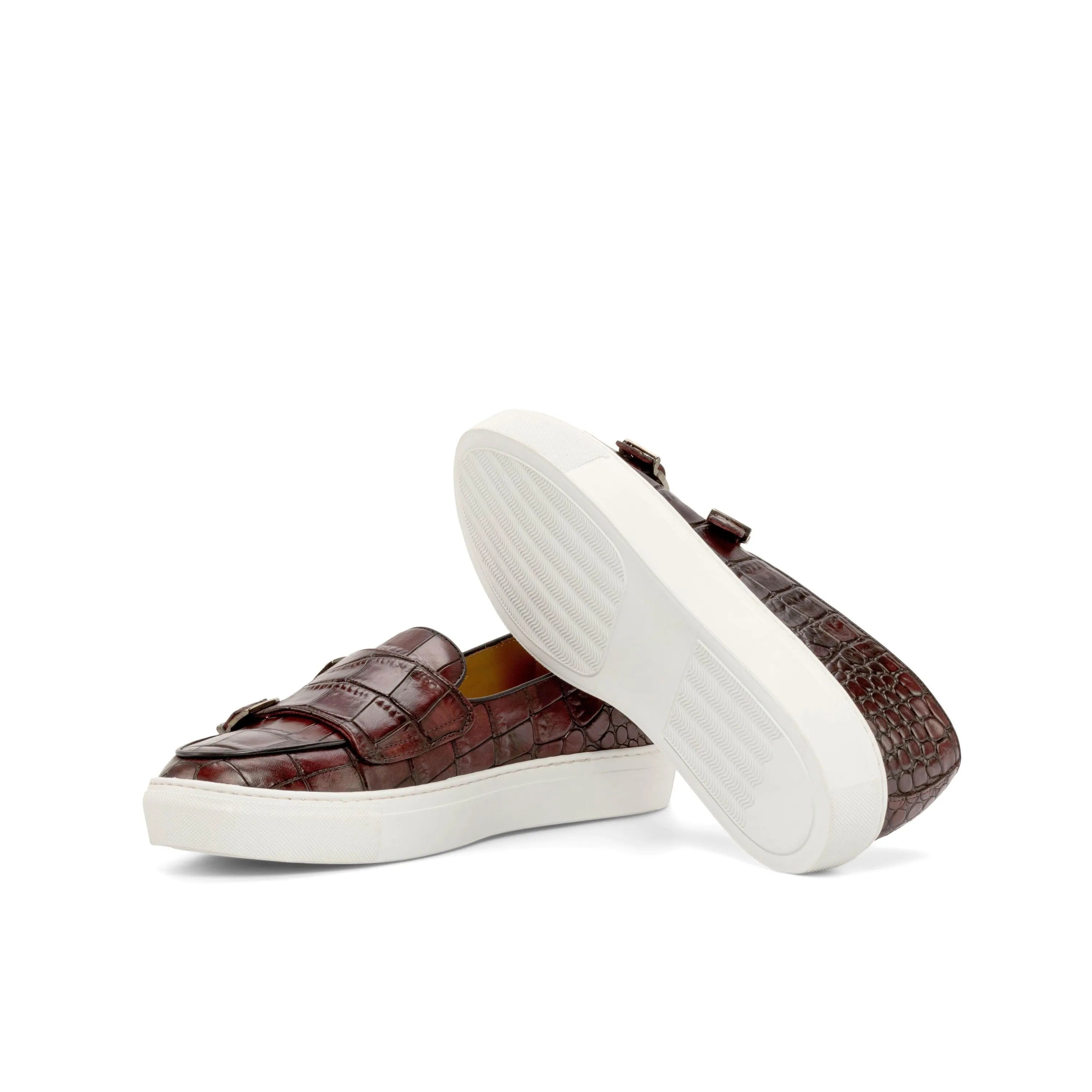 Burgundy crocodile-patterned Sos Monk Sneaker II slip-on shoes for stylish comfort