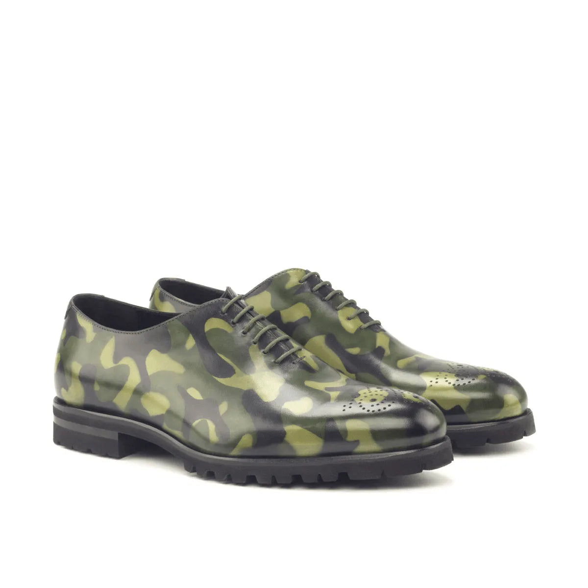 Camouflage patterned leather dress shoes, Spartacus Whole Cut Patina II, luxury bespoke shoes for men