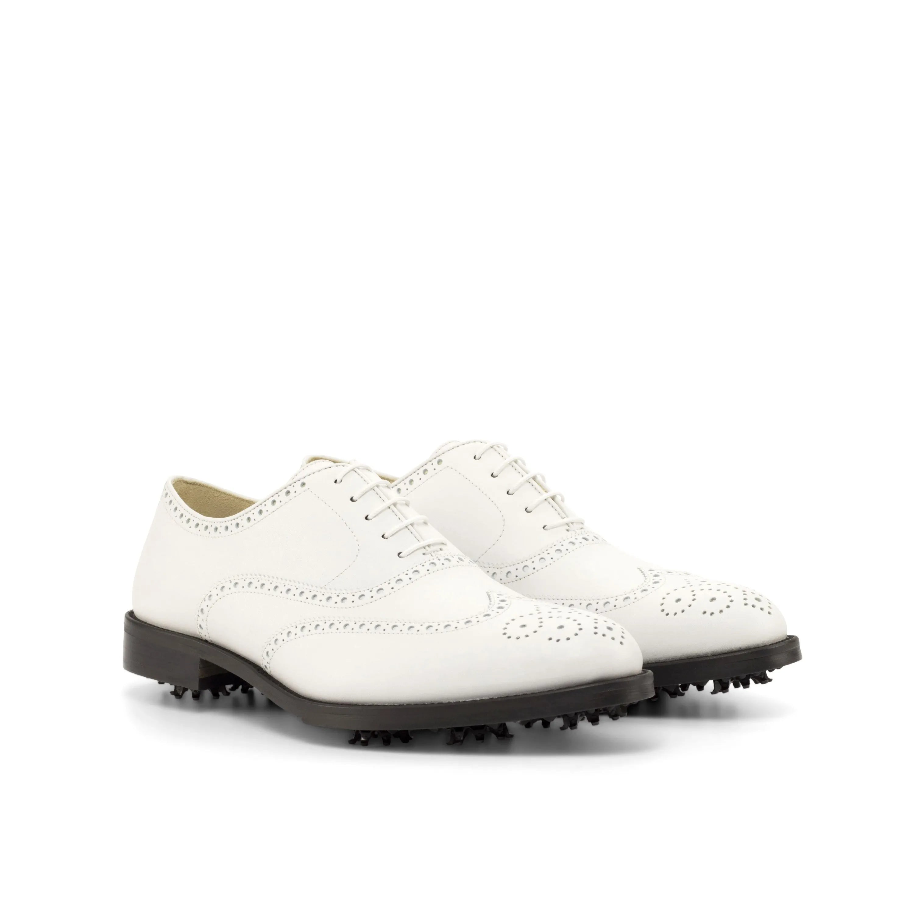 White leather Stan Full Brogue Golf Shoes II, perfect for stylish and comfortable golf