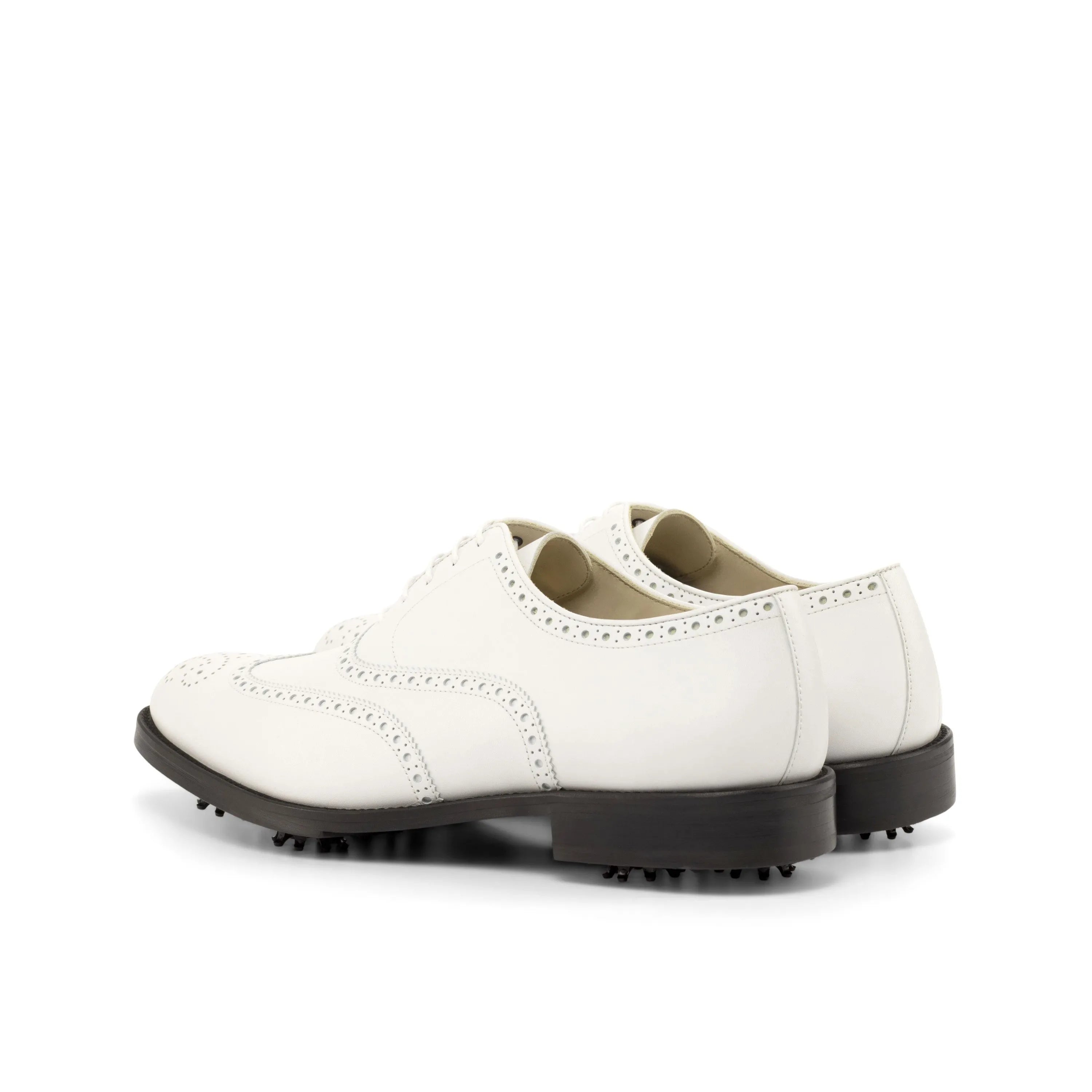 White leather Stan Full Brogue golf shoes showcasing elegant brogue design for golfers