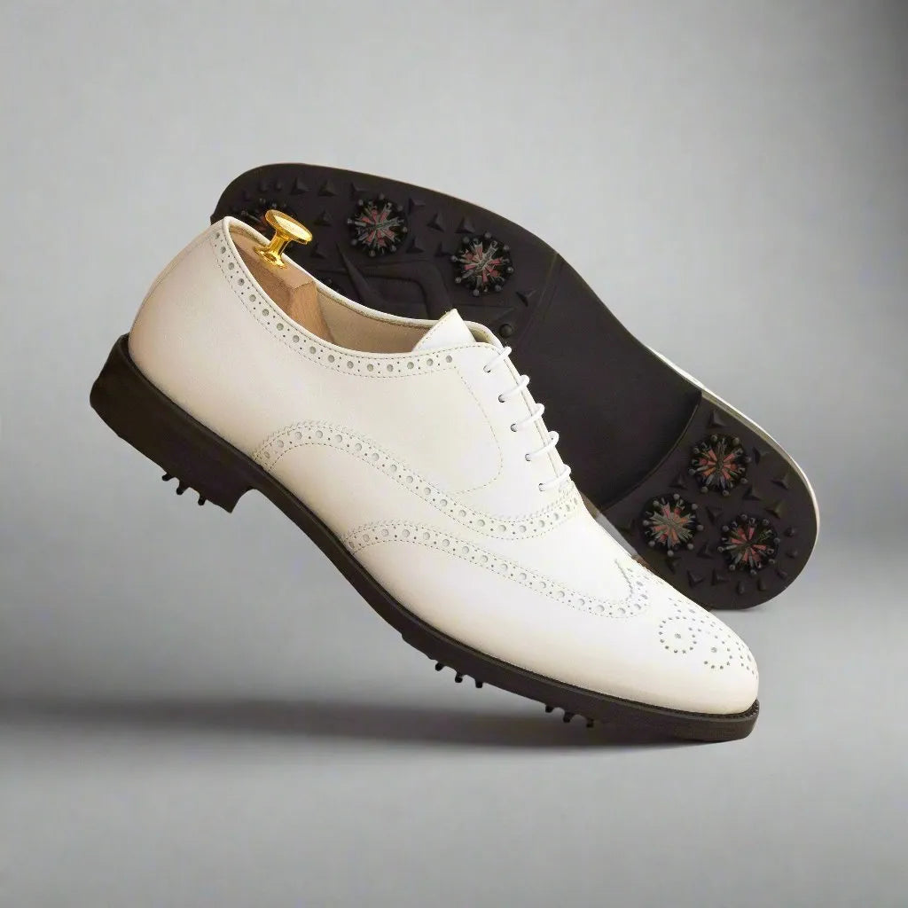 White leather Stan Full Brogue golf shoes for stylish performance on the course