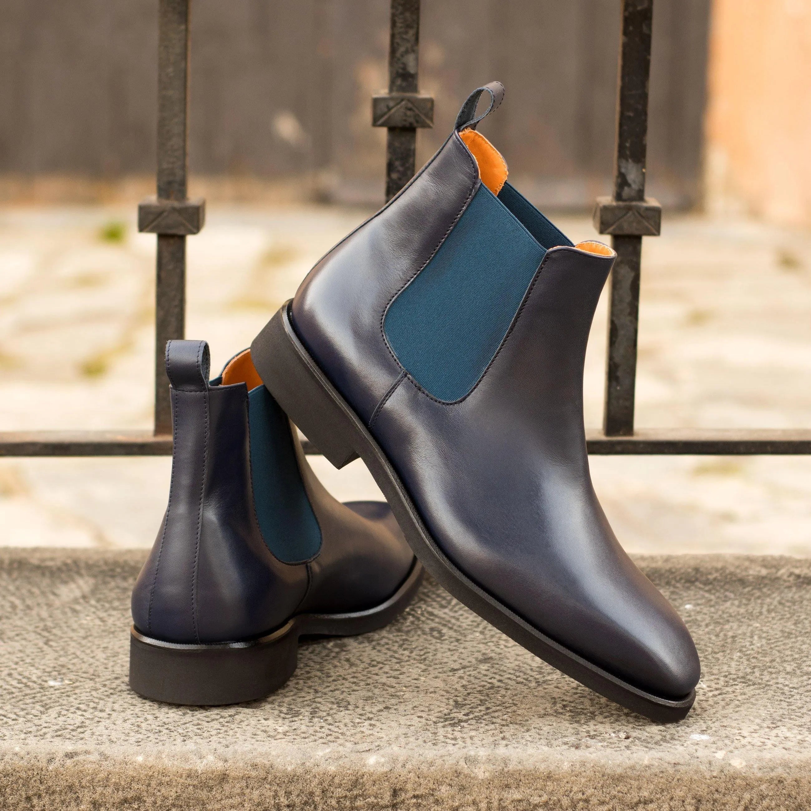 Navy blue leather Stephano Chelsea Boots II featuring a sleek design and classic style