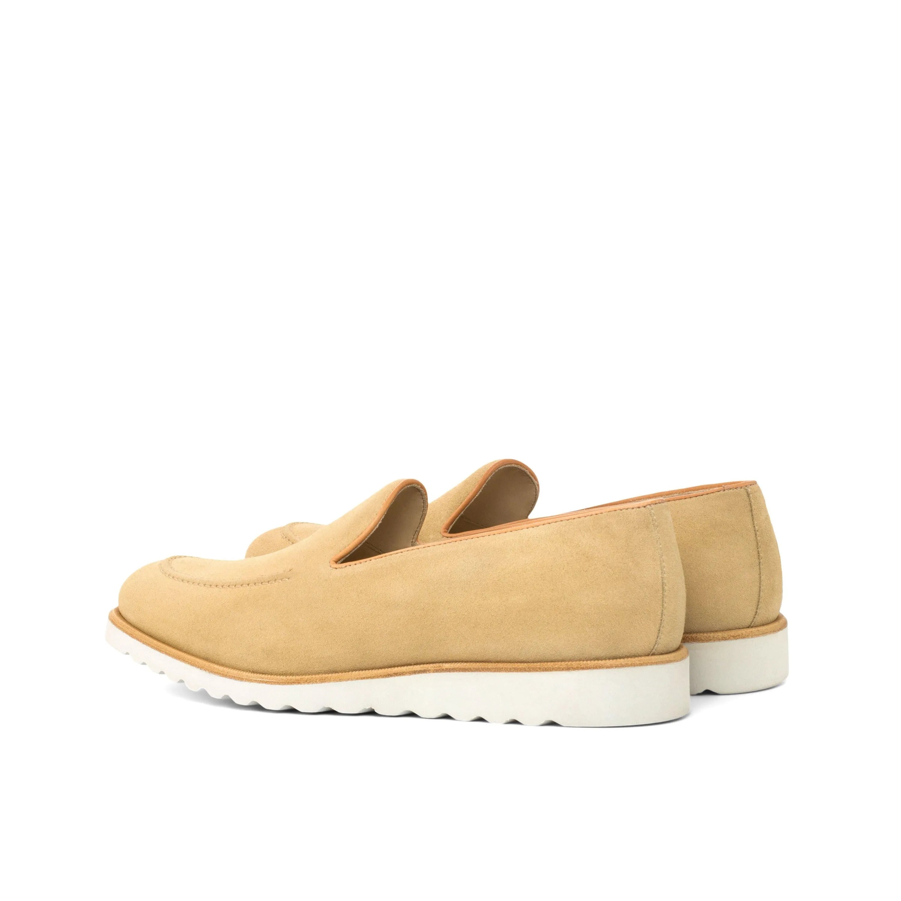 Tan suede Sundays Loafers II featuring a rounded toe, perfect luxury bespoke shoes for men