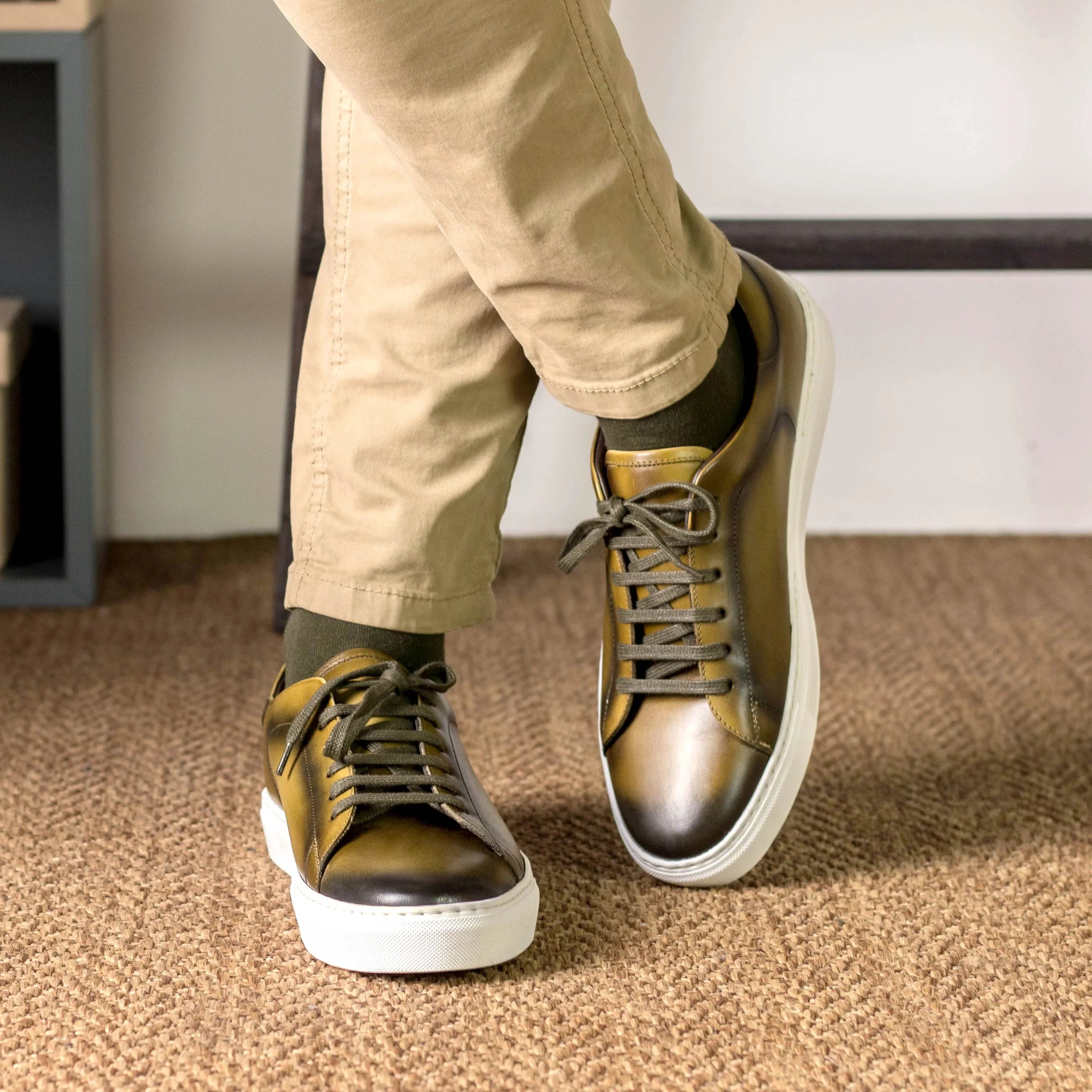 Olive-green T1 Trainer Sneaker with a cupsole design for the fast lane lifestyle