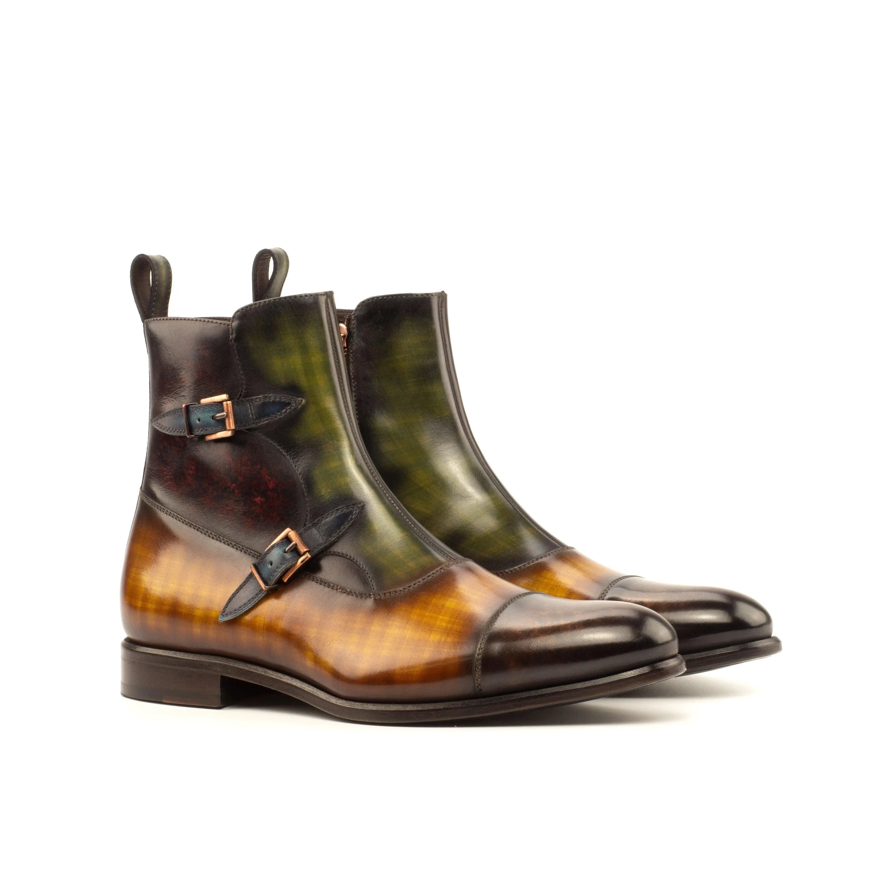 Two-tone leather monk strap boots from T59 Octavian Patina collection