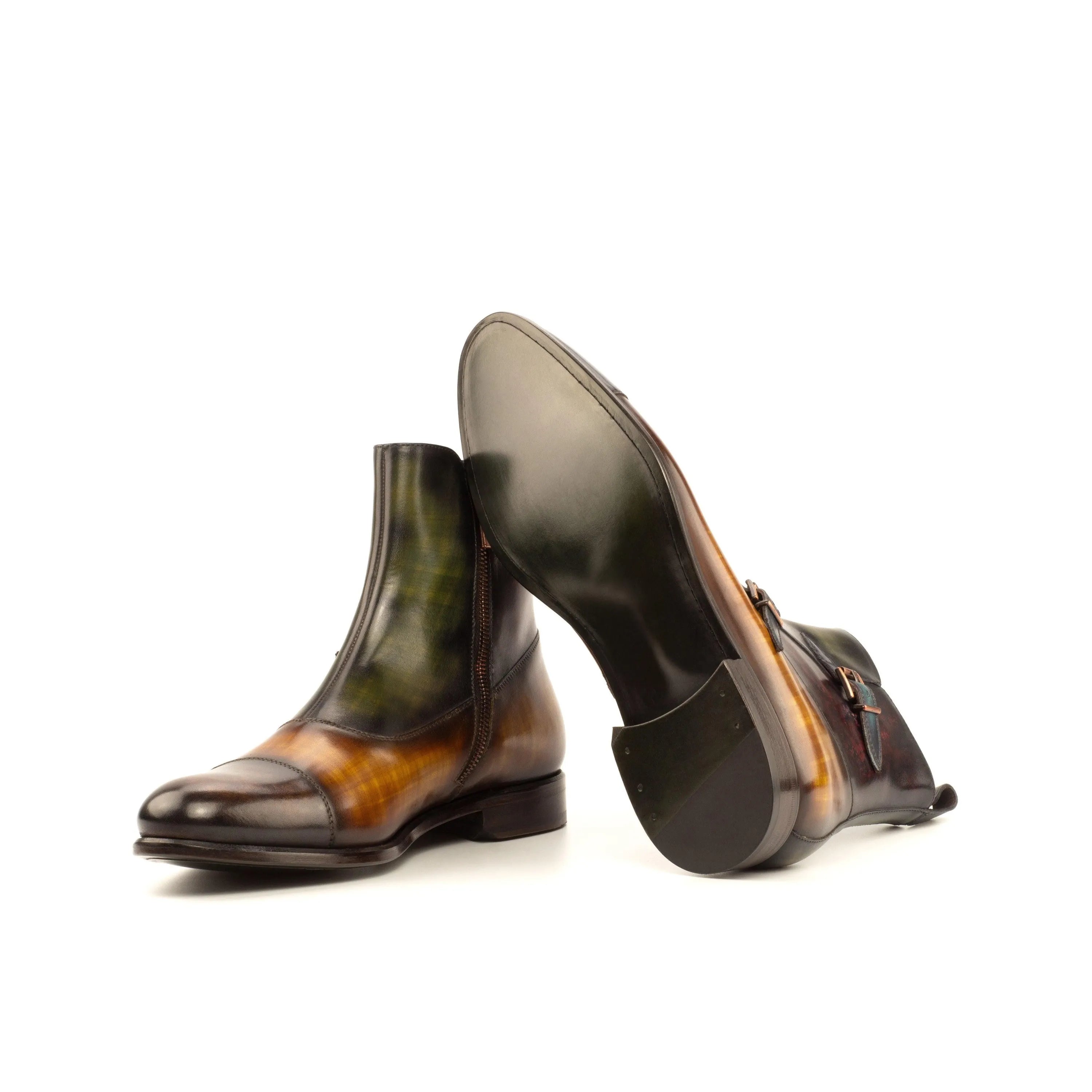 Two-toned leather ankle boots, T59 Octavian Patina, showcasing stylish craftsmanship