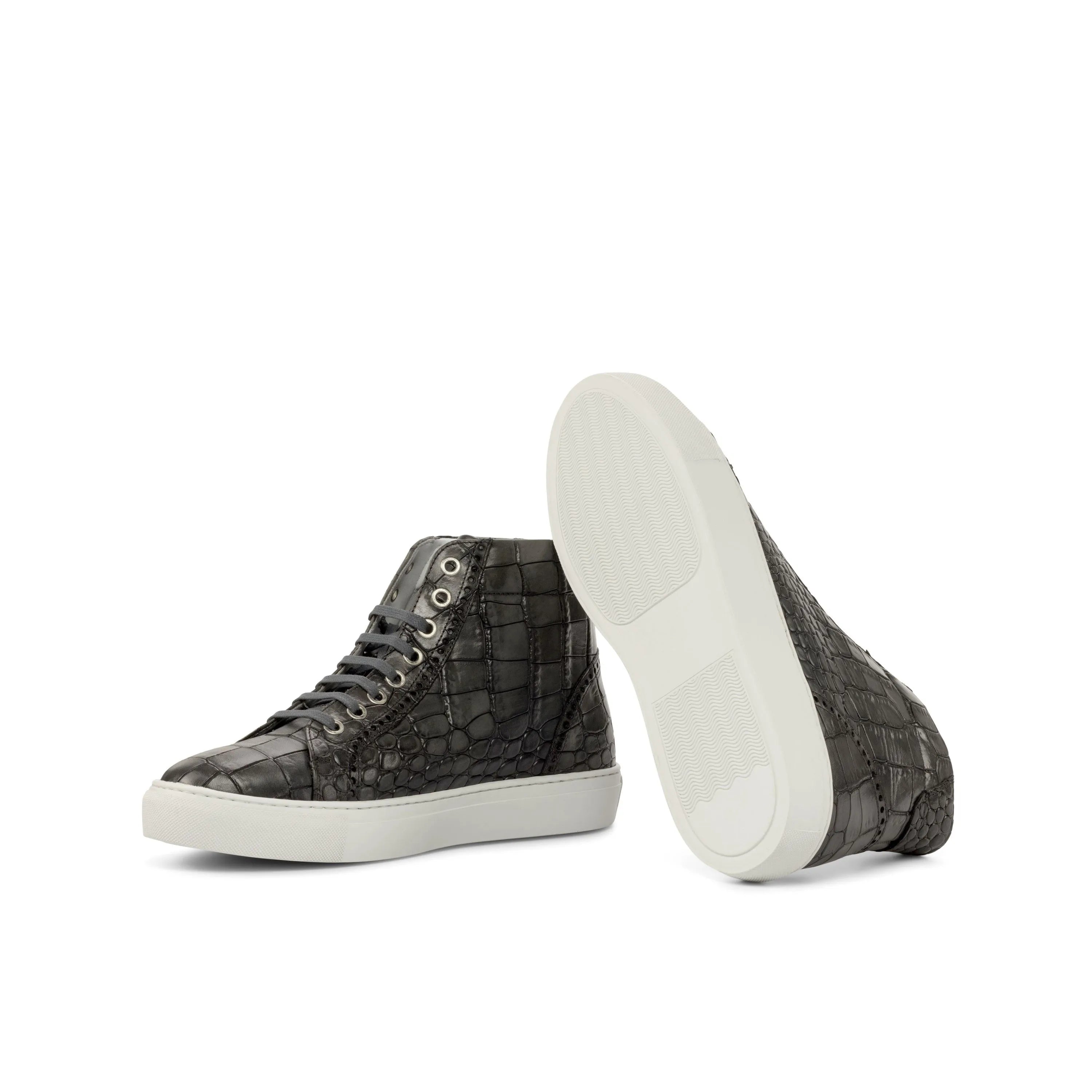 Gray crocodile-patterned T9 High Kicks Sneakers for a stylish footwear choice