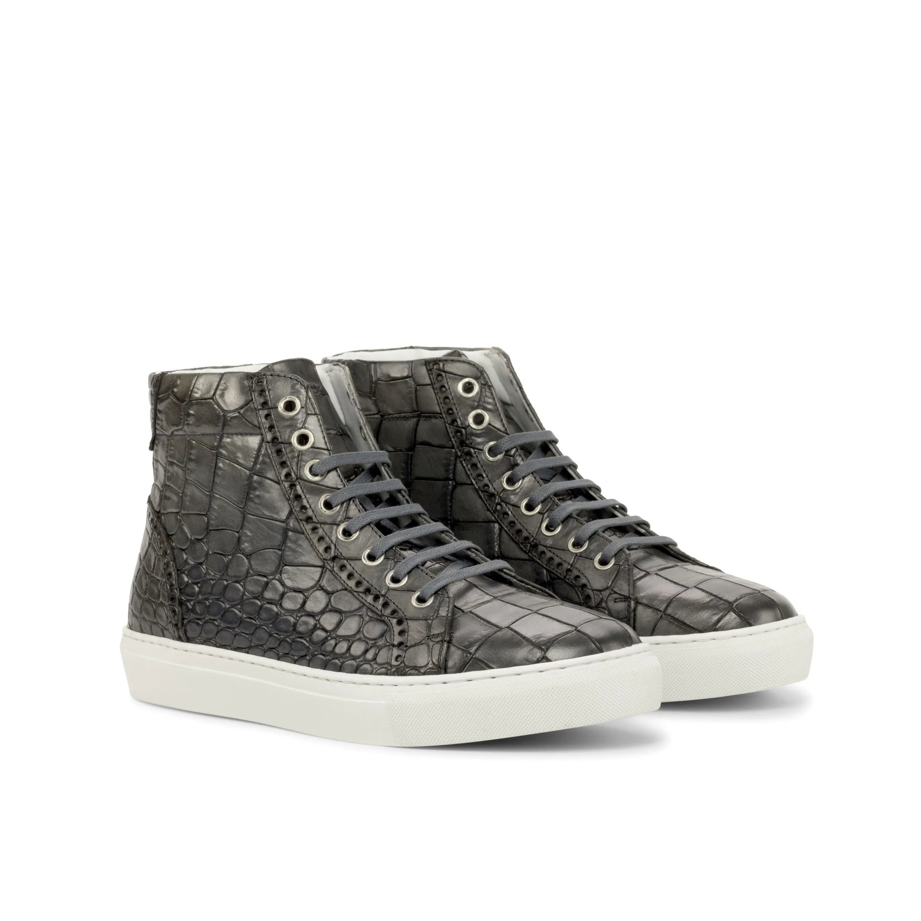 Gray crocodile-patterned T9 High Kicks Sneakers for stylish footwear enthusiasts