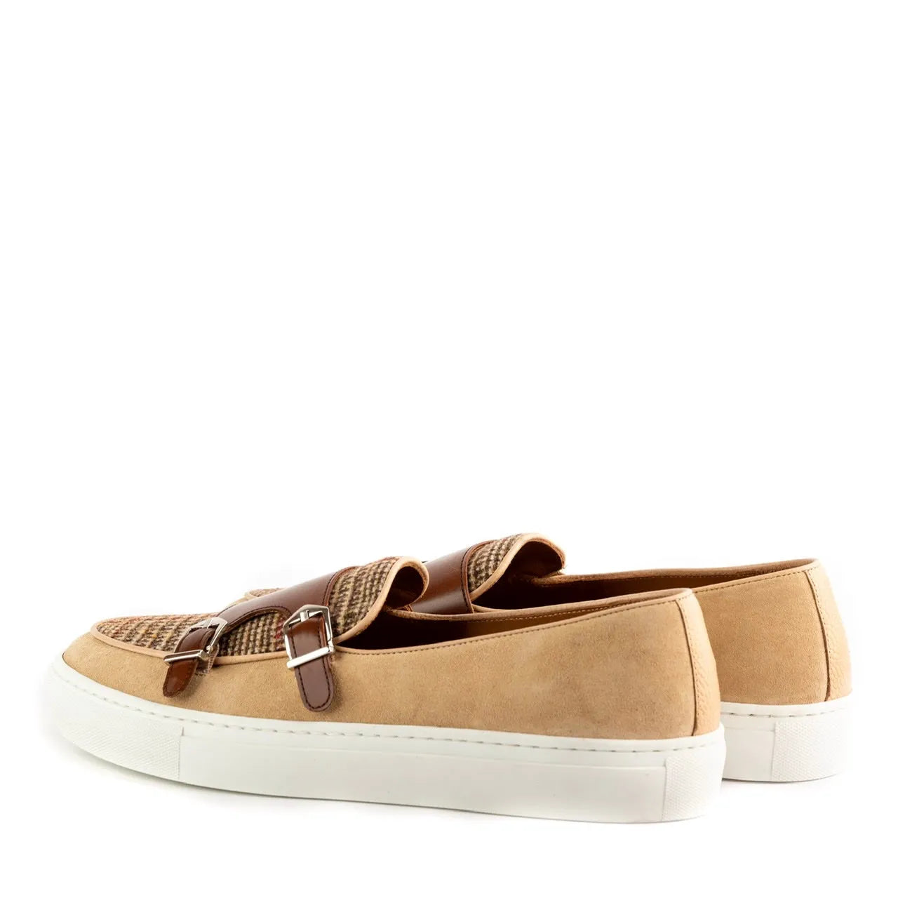 Tan calf leather Tabnit monk sneakers featuring a stylish monk strap design