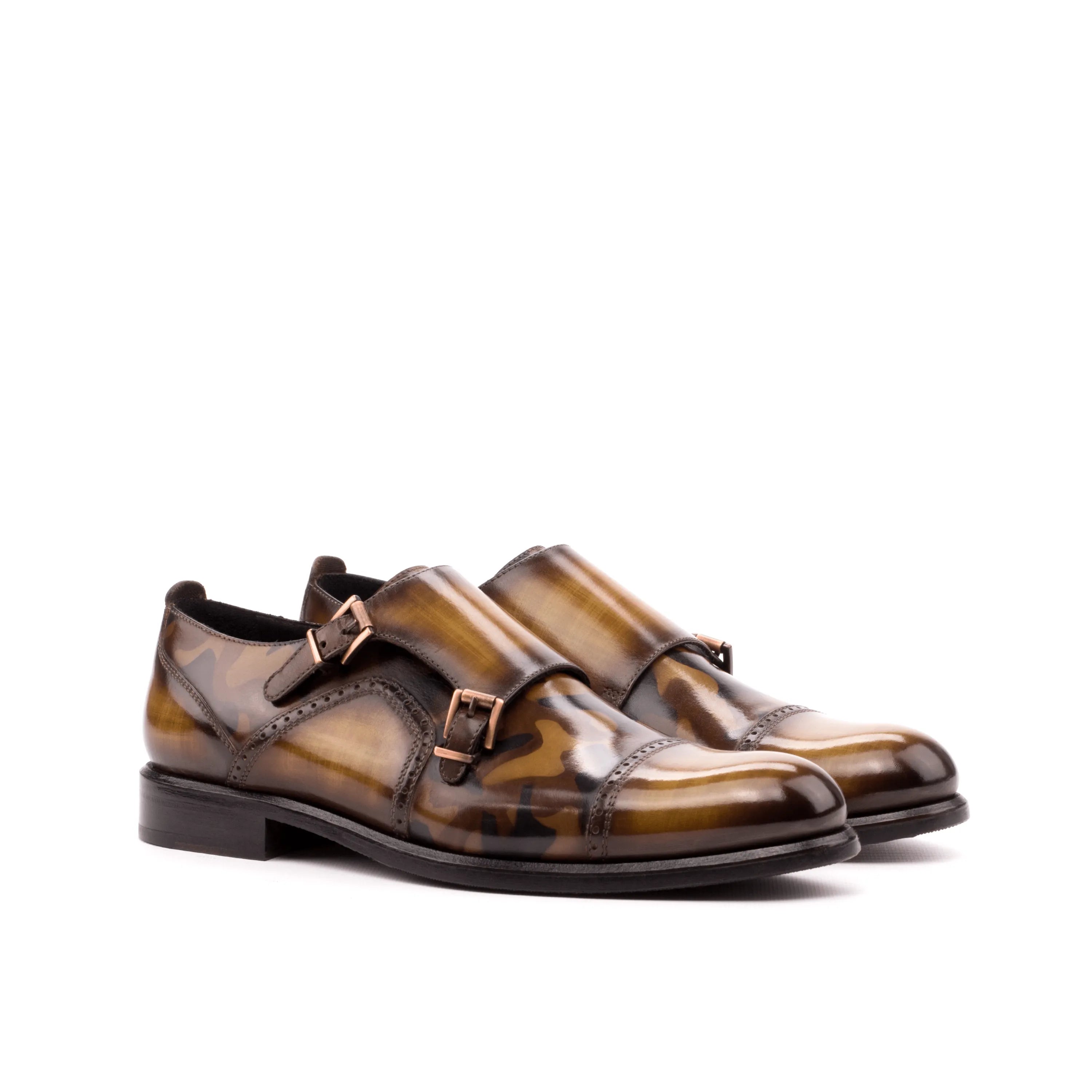Brown leather double monk strap shoes from Talia Women Double collection