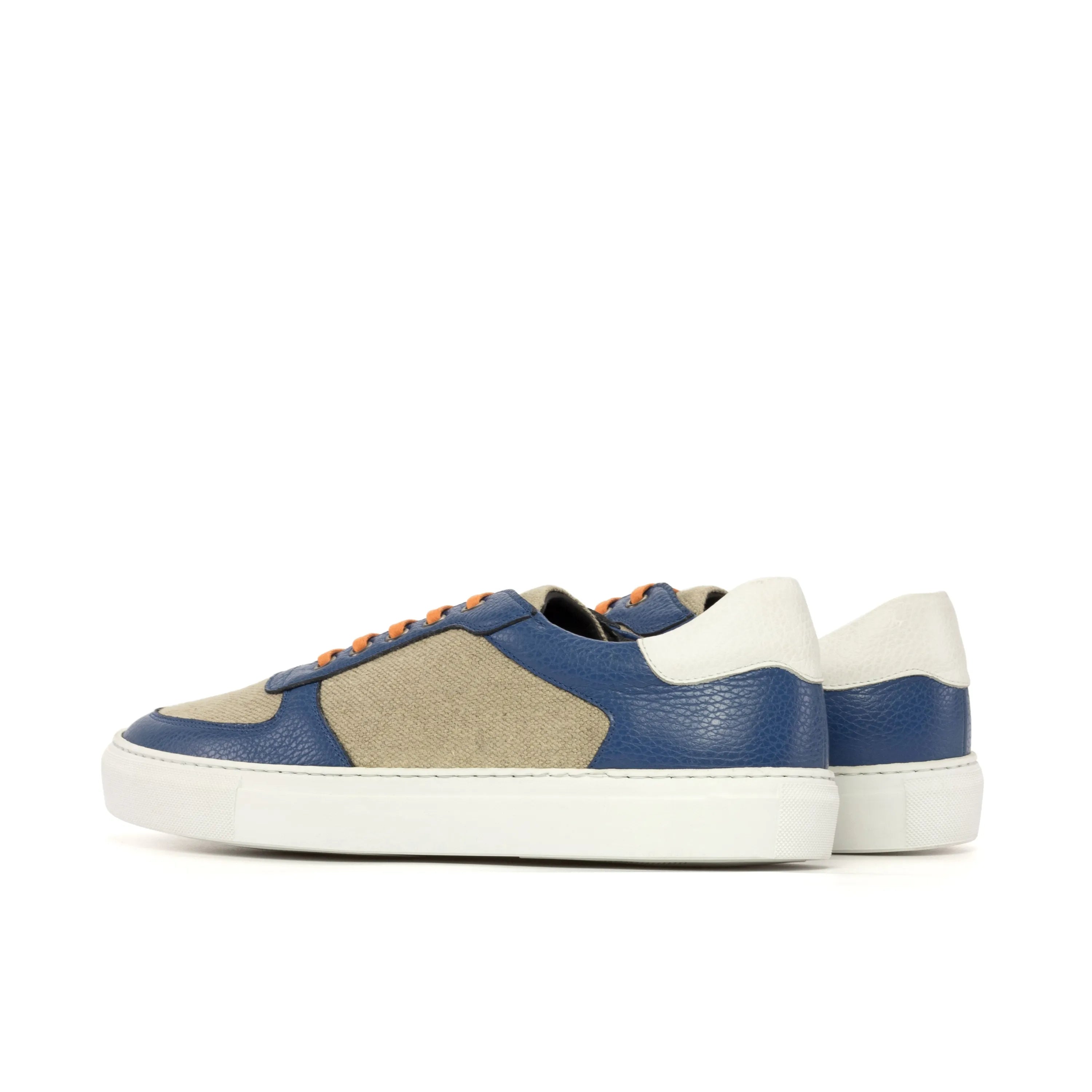Blue and beige leather Talu Low Top Sneakers, luxury bespoke shoes for men
