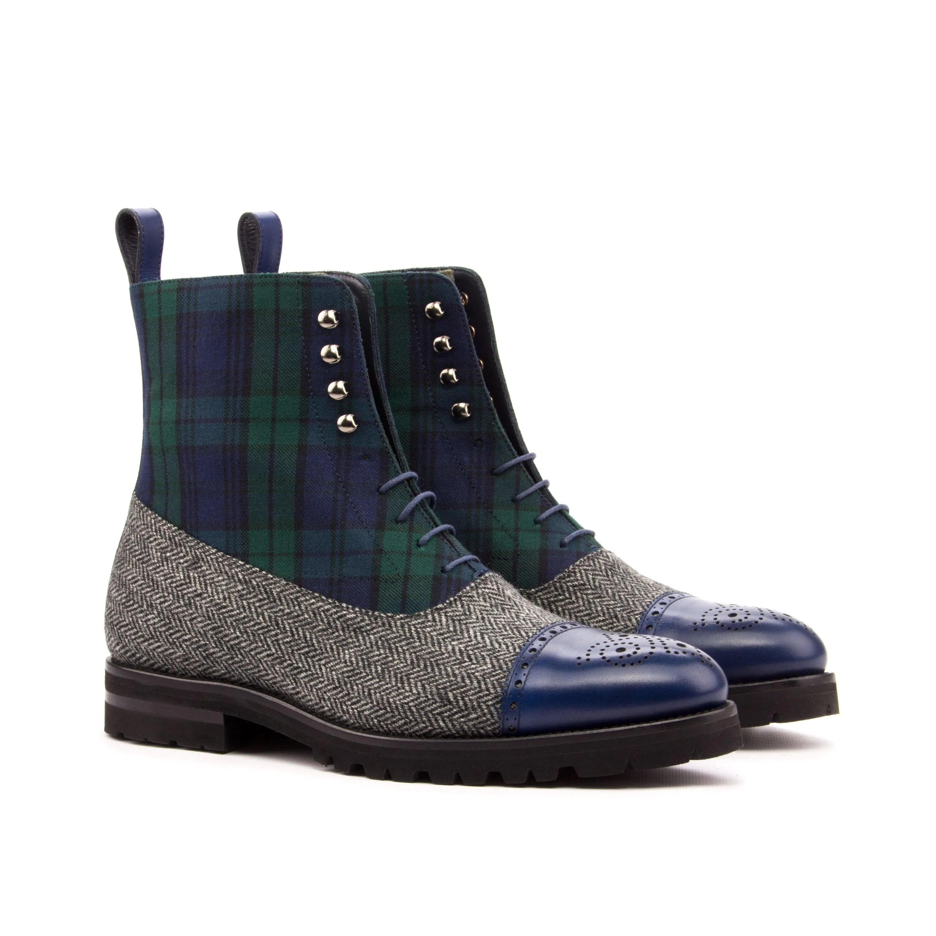 Tartan and herringbone lace-up Tapies Balmoral Boots II with Goodyear welting