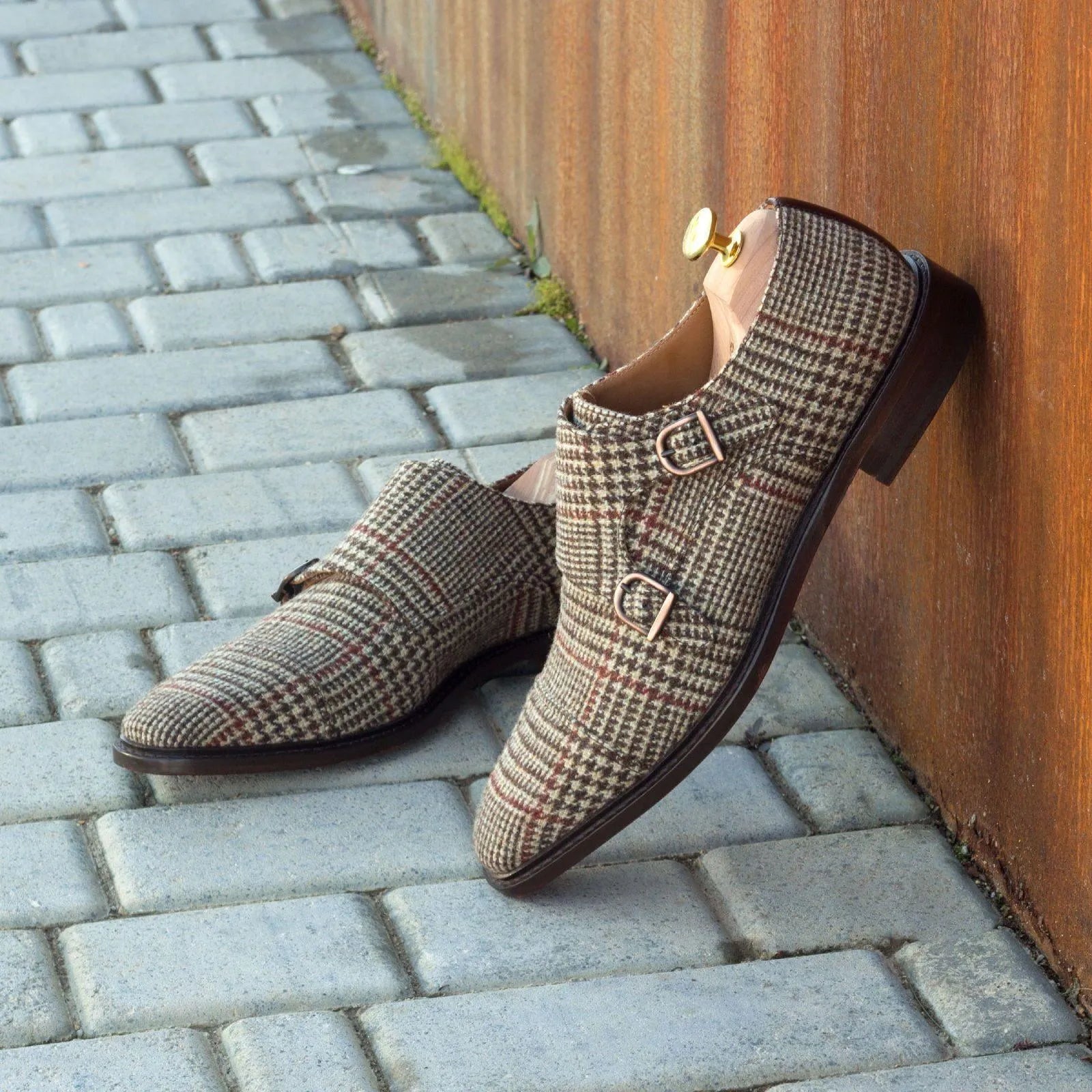Plaid double monk strap shoes named Ted Double Monk II for stylish footwear enthusiasts