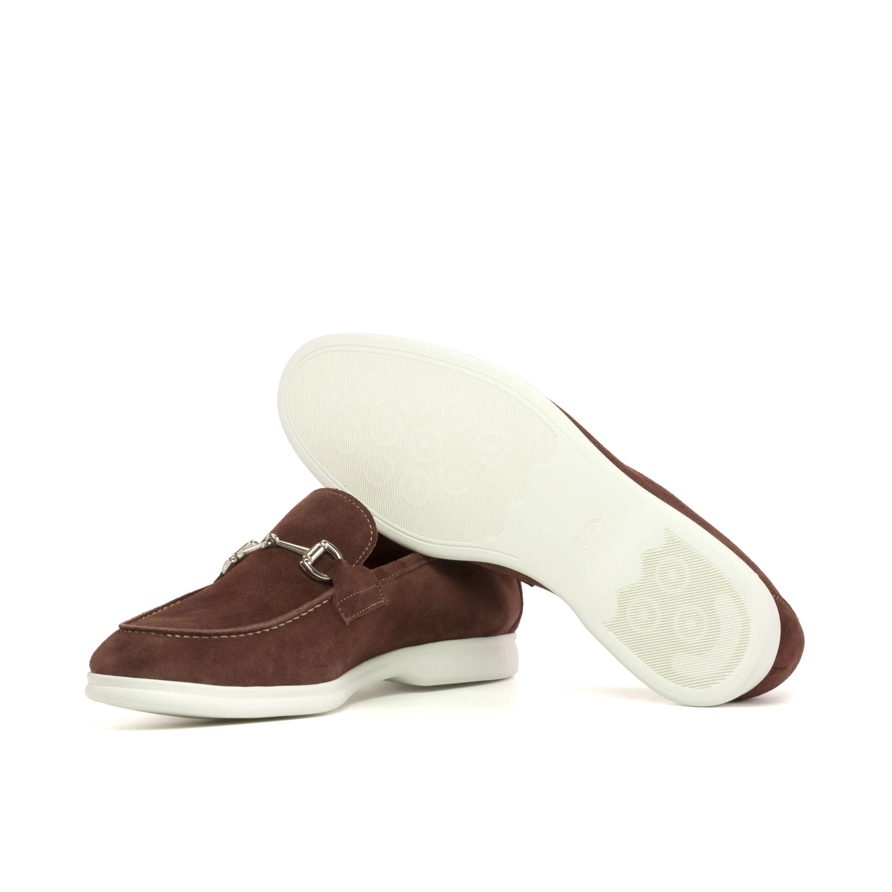 Burgundy suede Teo Moc Flex Shoes with distinctive white soles for casual elegance