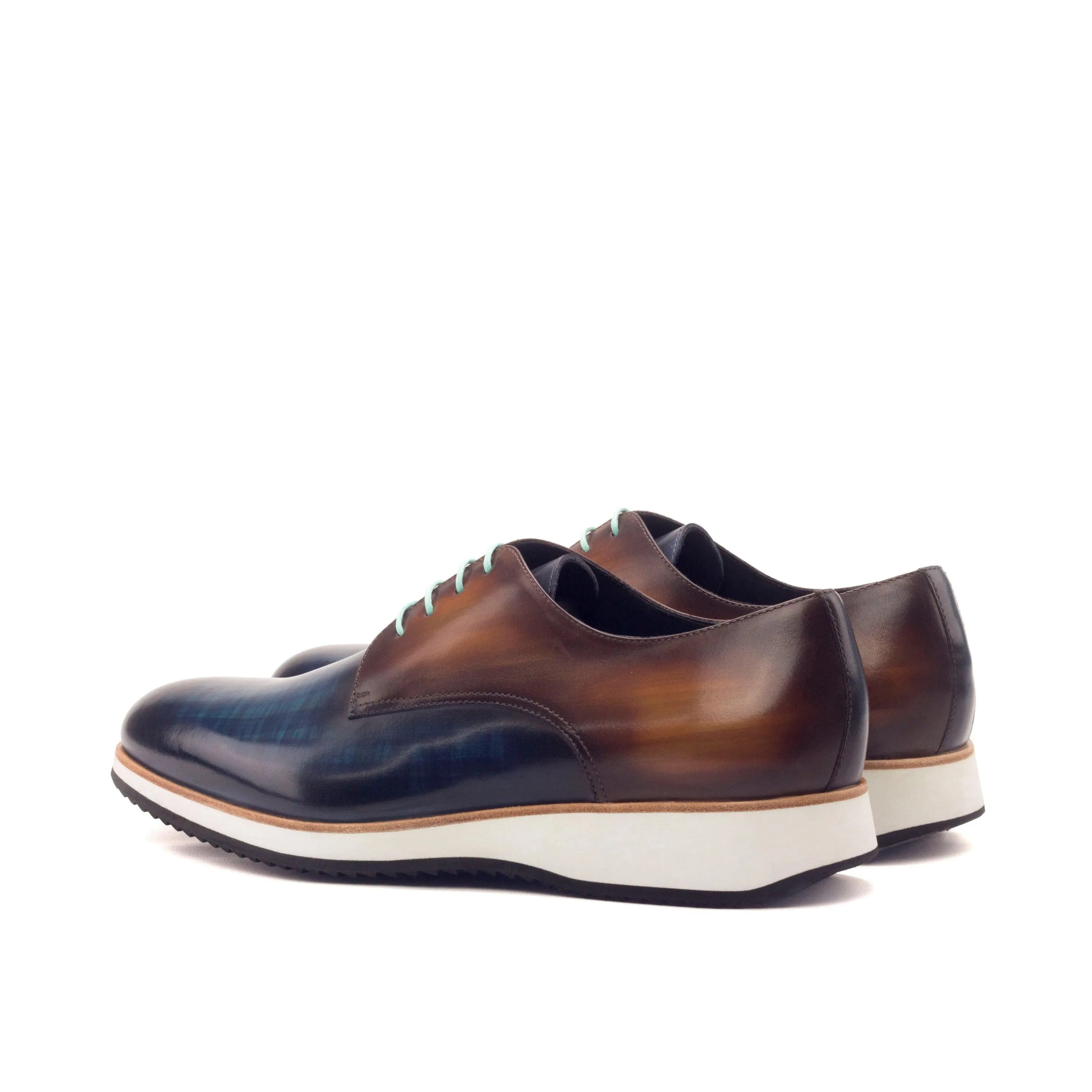 Two-toned leather Testino 2 derby Patina II shoes with white soles and rounded toe design