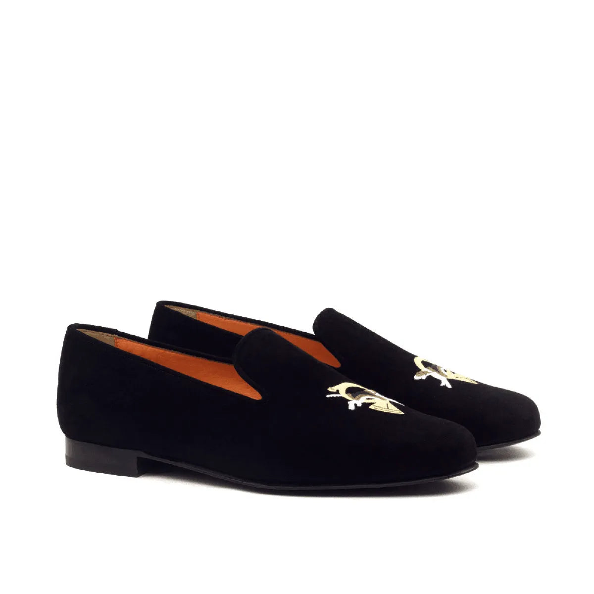 Black velvet loafers with gold embroidery from the Eye Wellington Slip On II collection