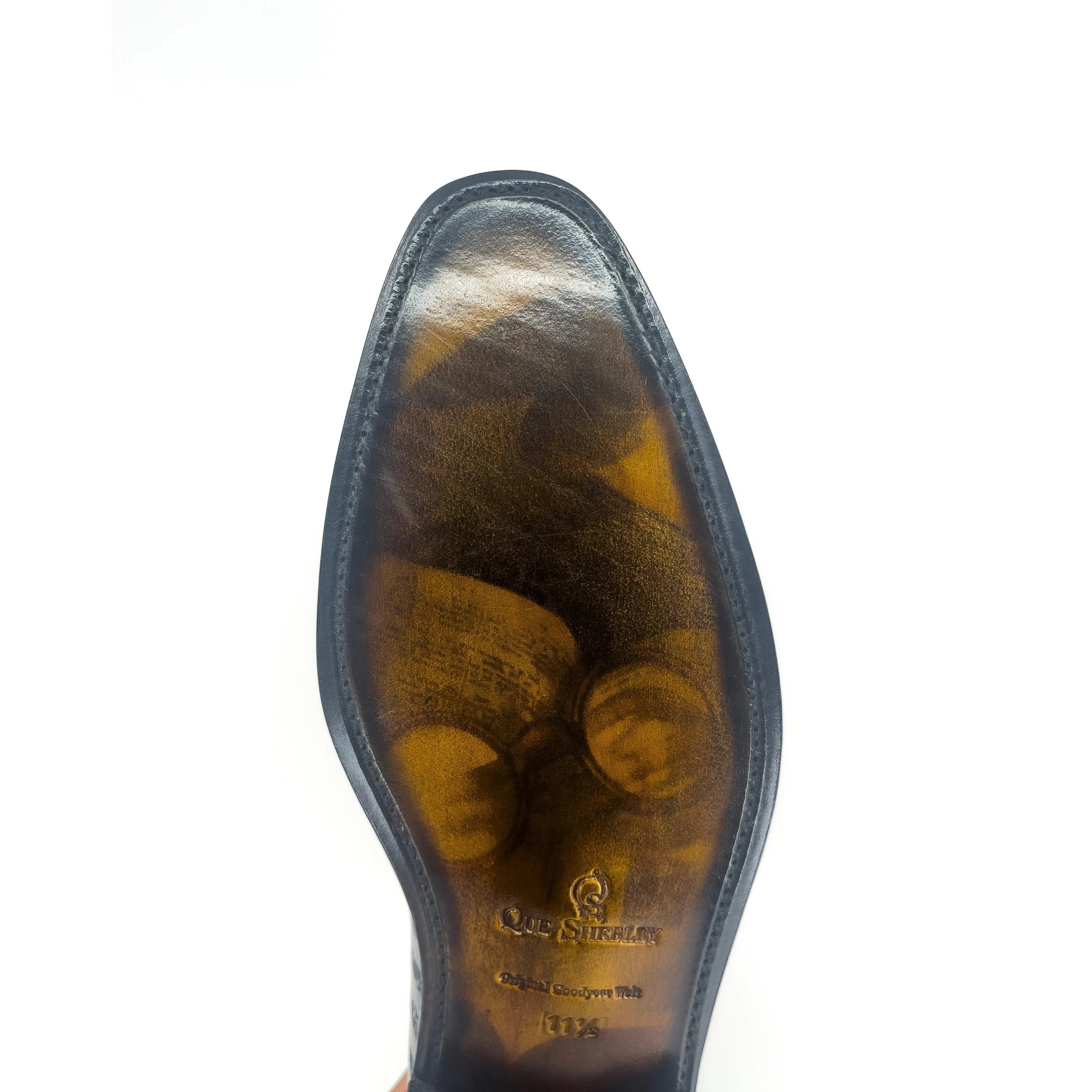 Worn leather shoe sole of The Poet VIII Patina loafers showcasing leather art sole craftsmanship