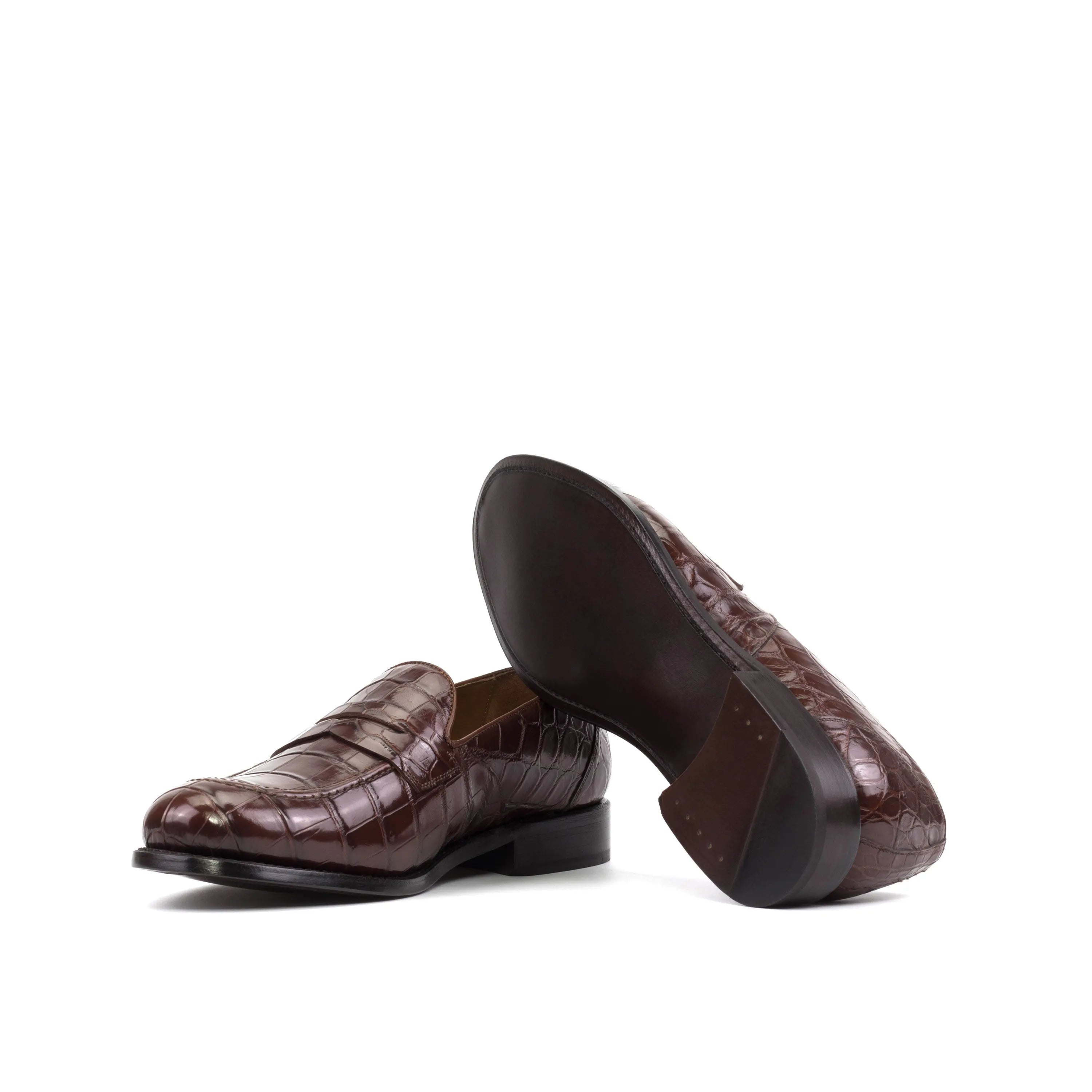 Brown crocodile-patterned leather loafers showcasing TheDon Alligator Loafers II design