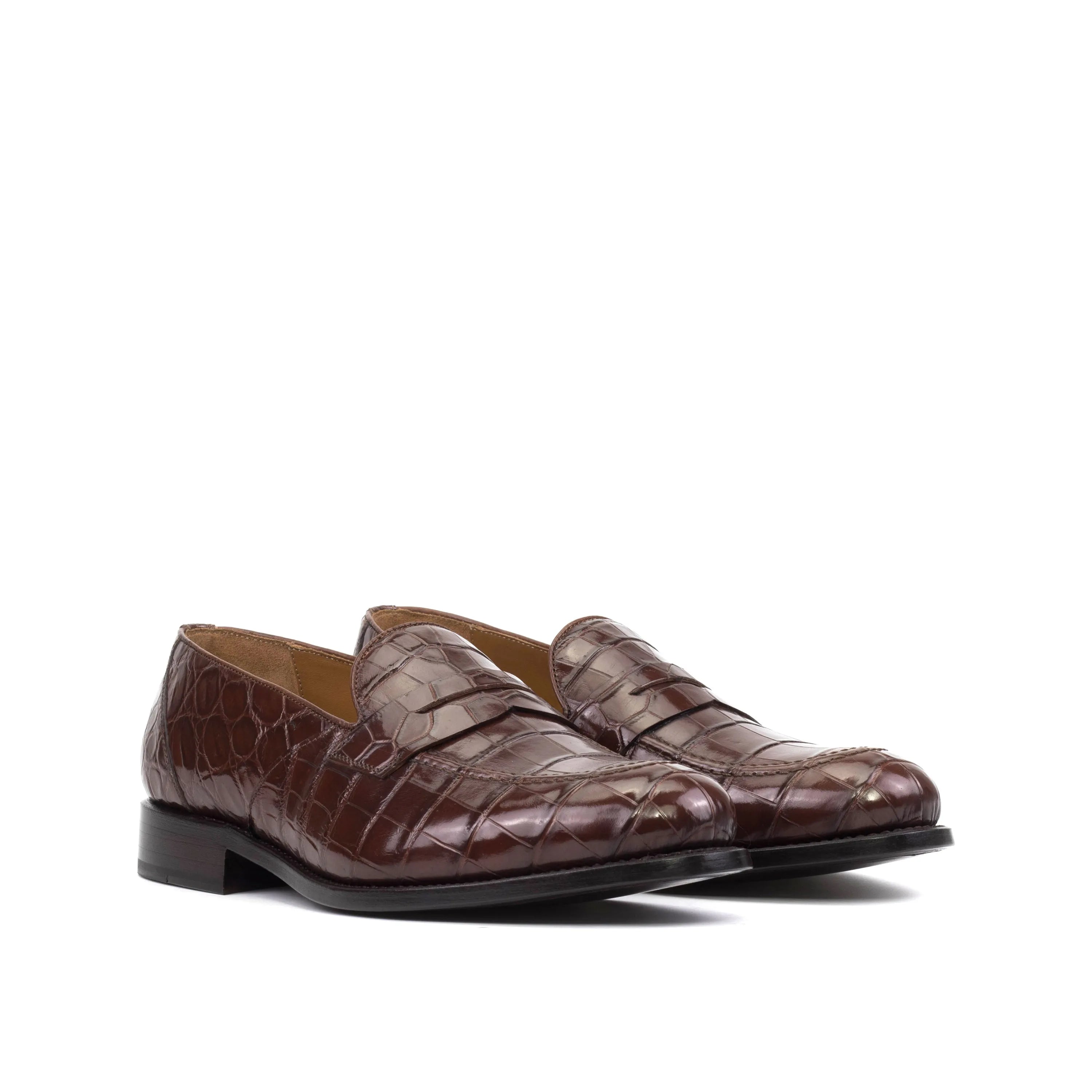 Pair of brown crocodile-patterned leather loafers from TheDon Alligator Loafers II