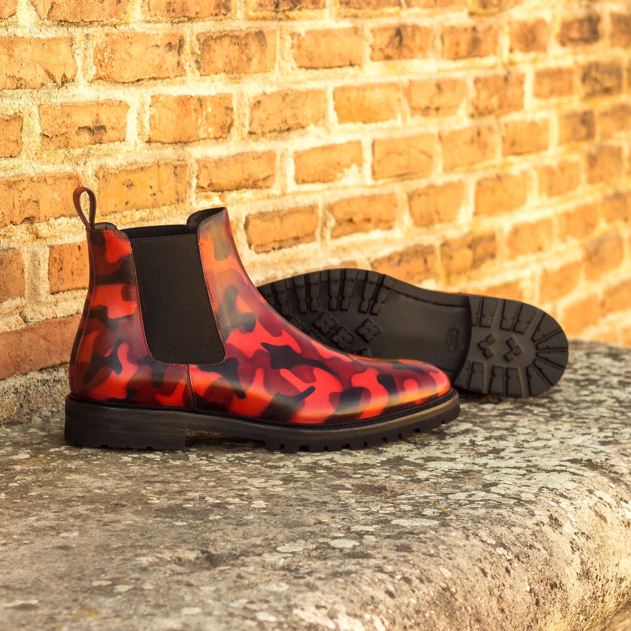 Red camouflage Theodora Chelsea Boots II showcasing trendy and stylish footwear