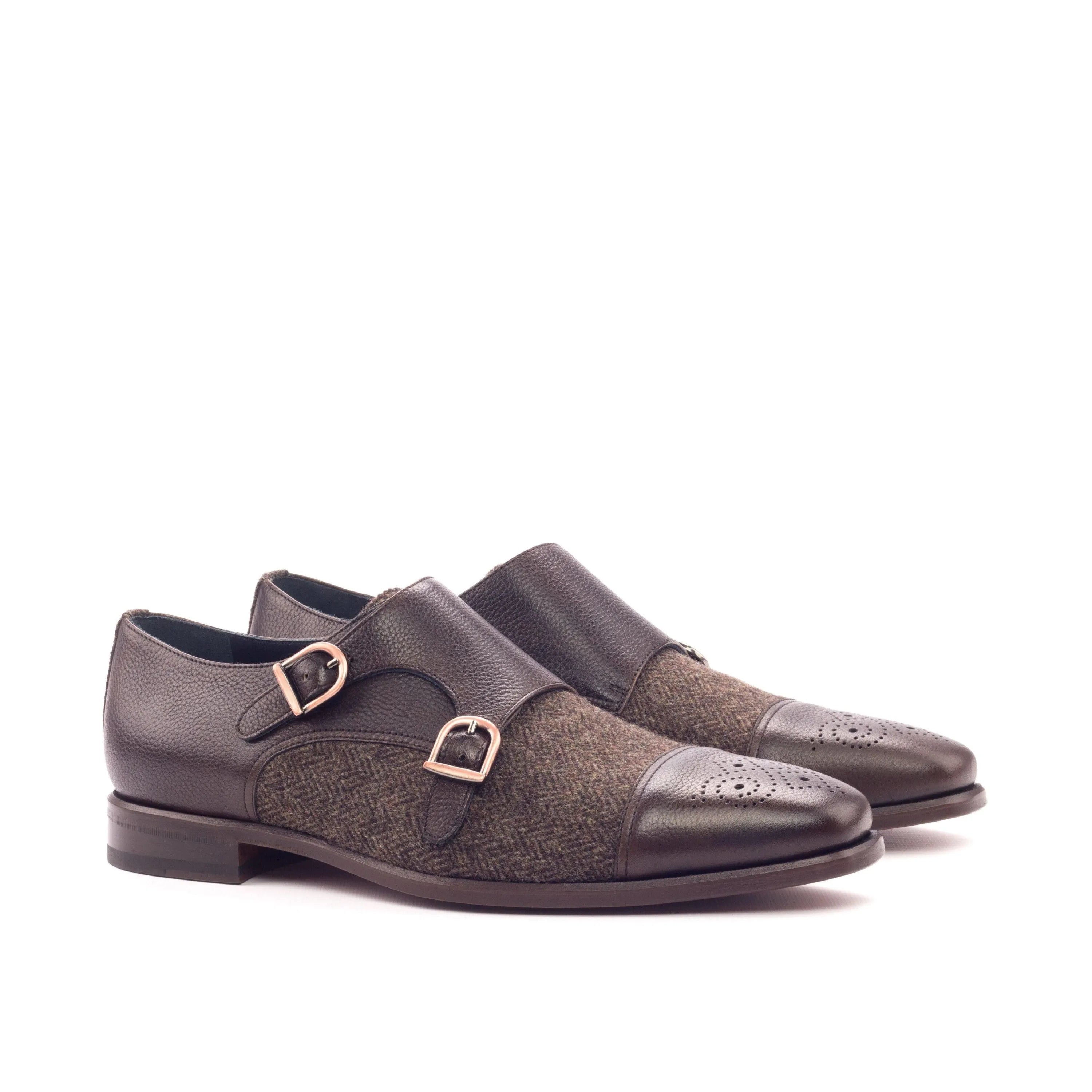 Brown leather Tima Double Monk II double monk strap shoes for elegant footwear
