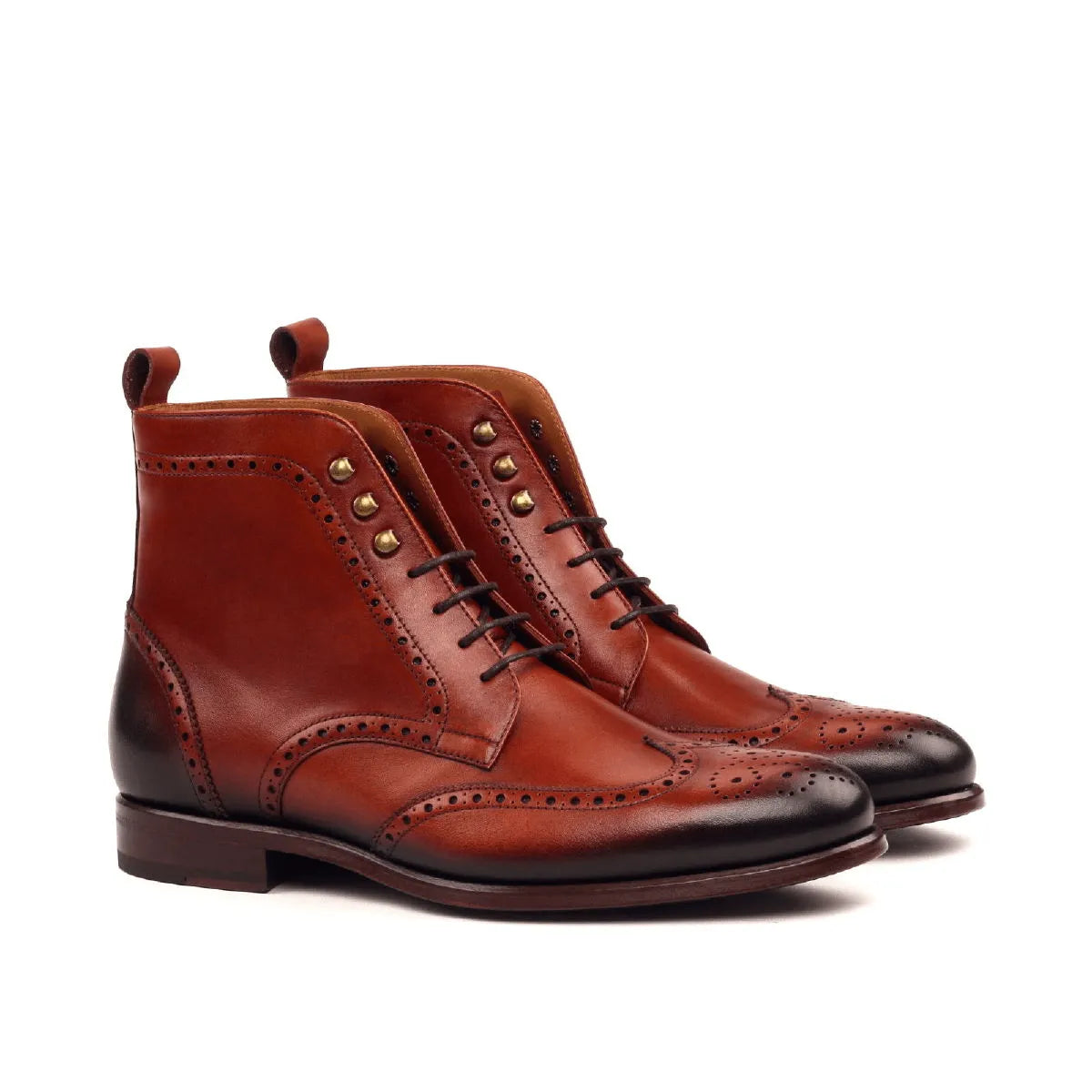Brown leather Timon Military Brogue Boots featuring classic wingtip design