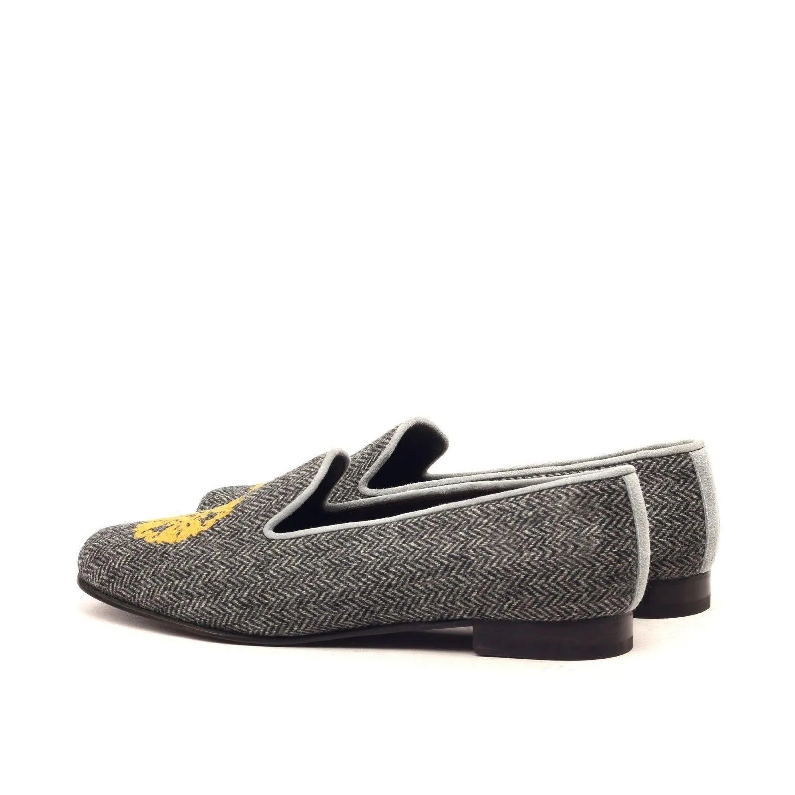 Gray herringbone loafer with gold emblem from Tina Womens Audrey Slipper II collection