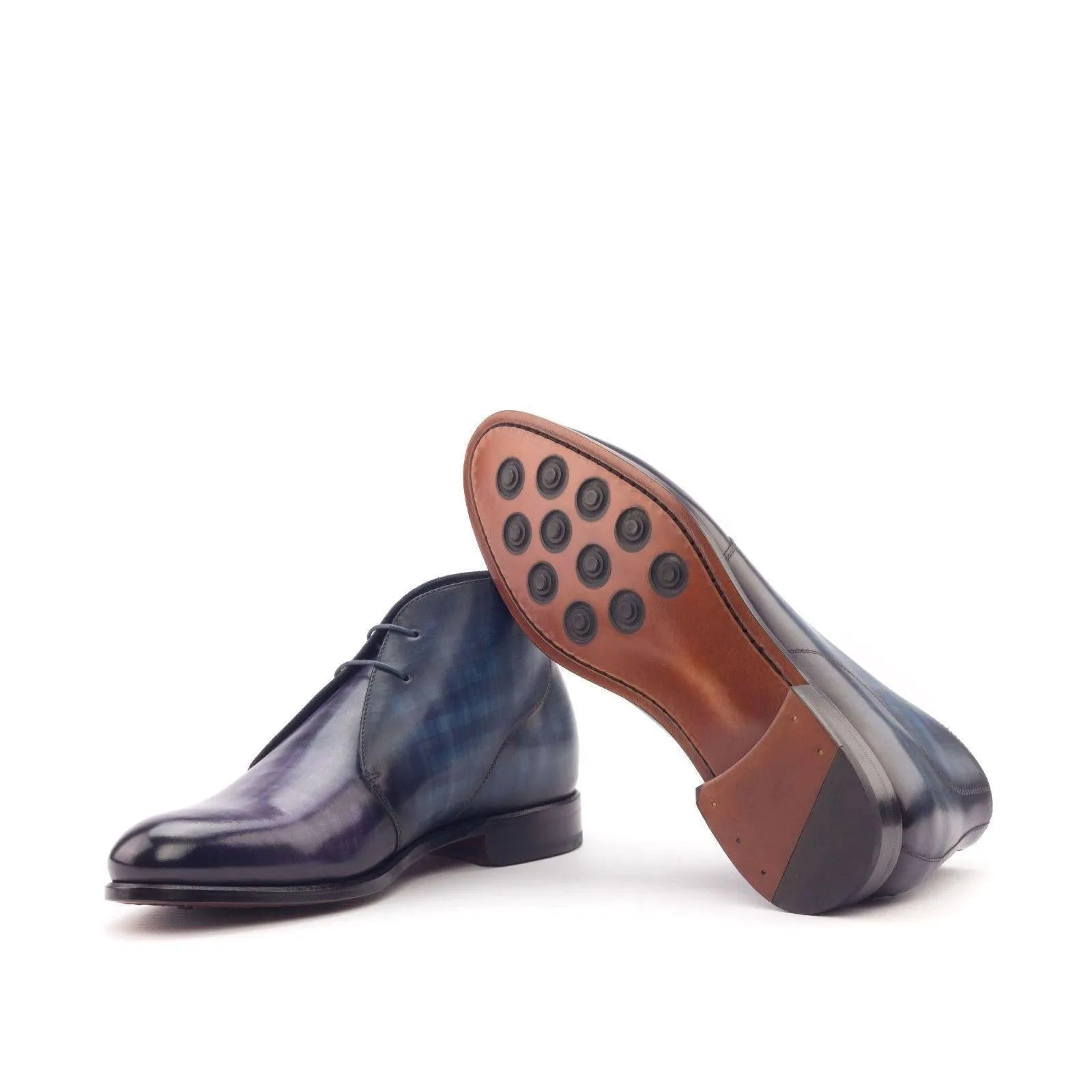 Blue leather Toka Patina Chukkas II showcasing stylish crust patina design