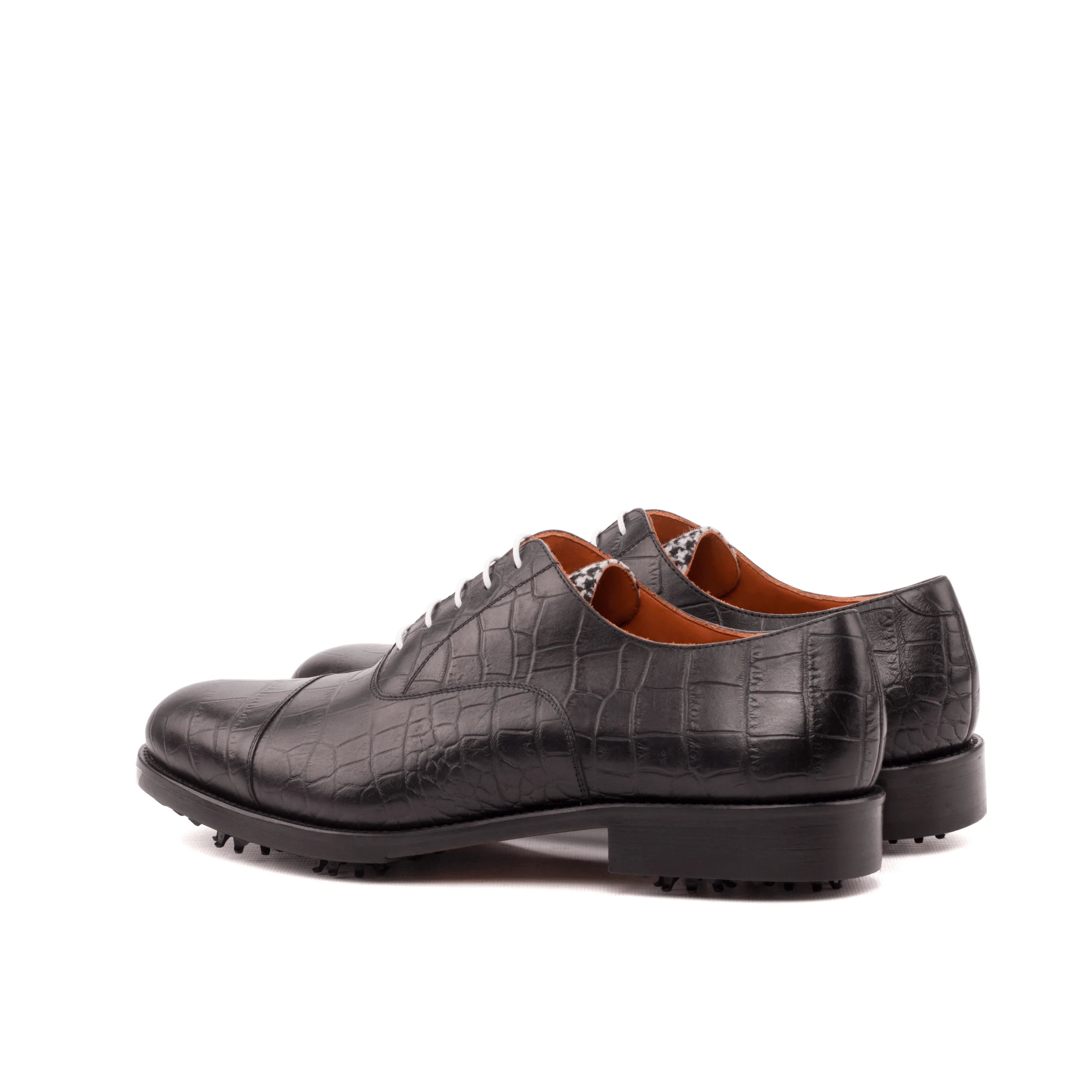 Black crocodile-patterned Toros Oxford Golf Shoes II showcasing stylish performance