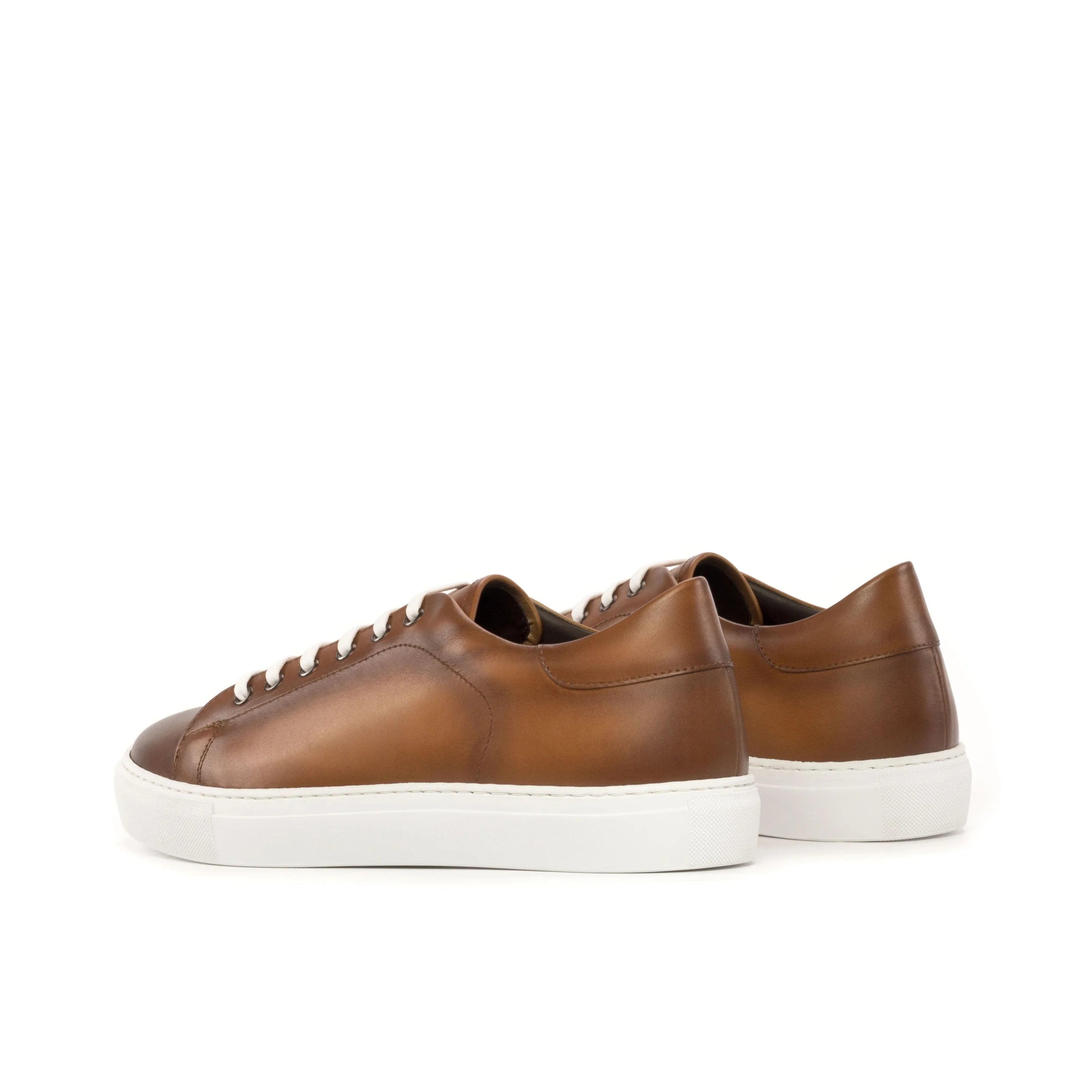 Brown calf leather cupsole trainer sneaker with white sole and laces