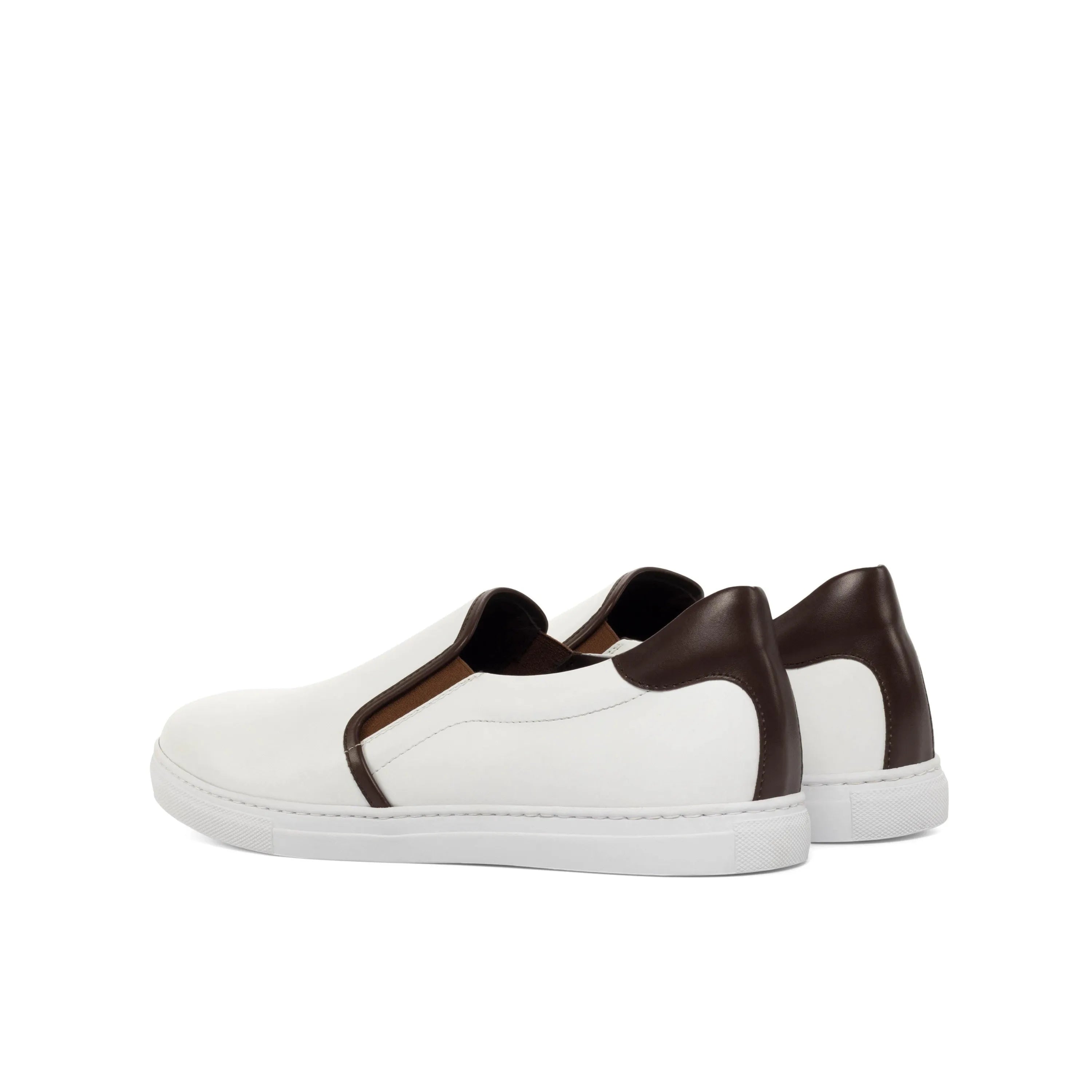 White leather Tuesday Slip on Sneakers II, luxury bespoke shoes for men in box calf