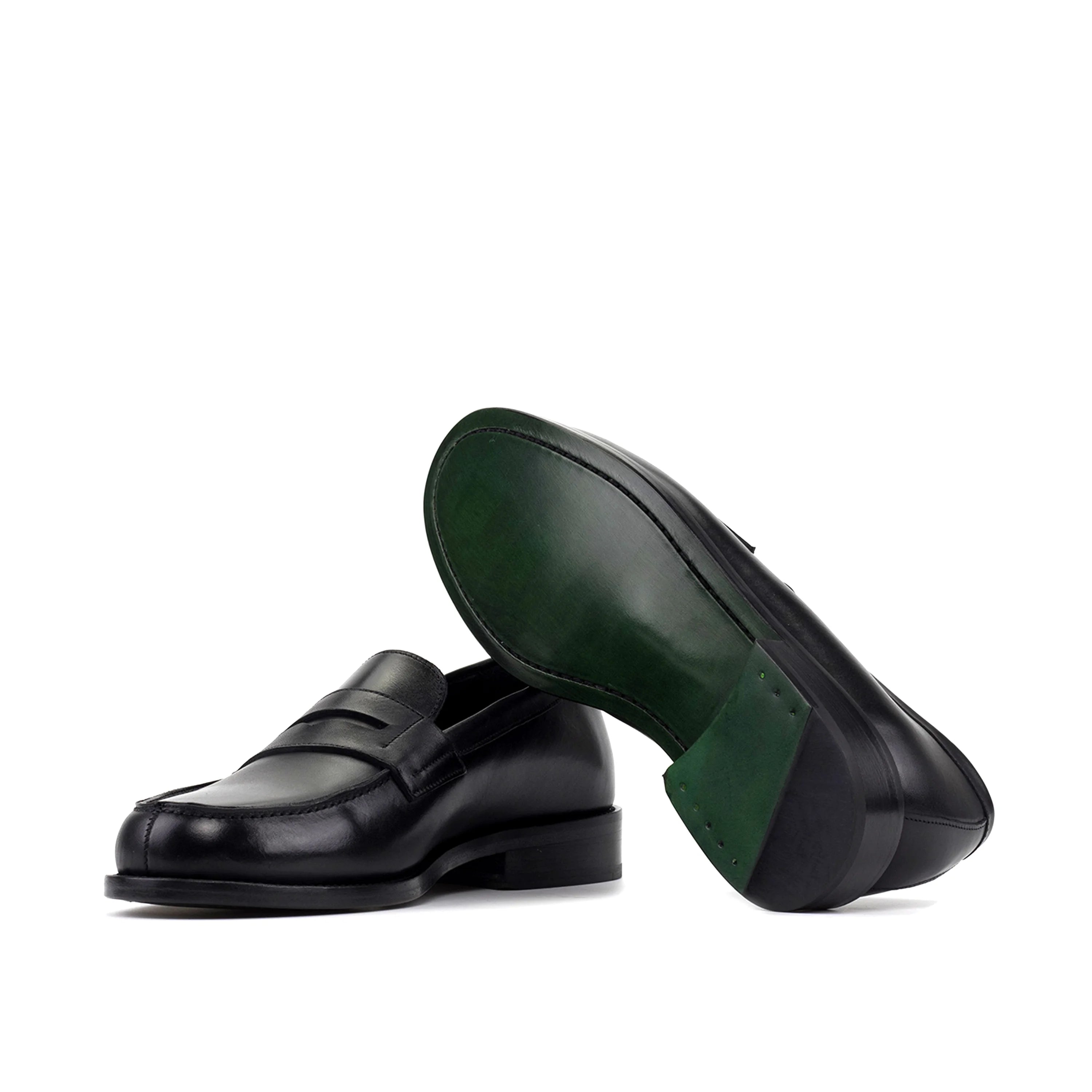 Black TuesdayOne penny loafers II in glossy calf leather with green soles
