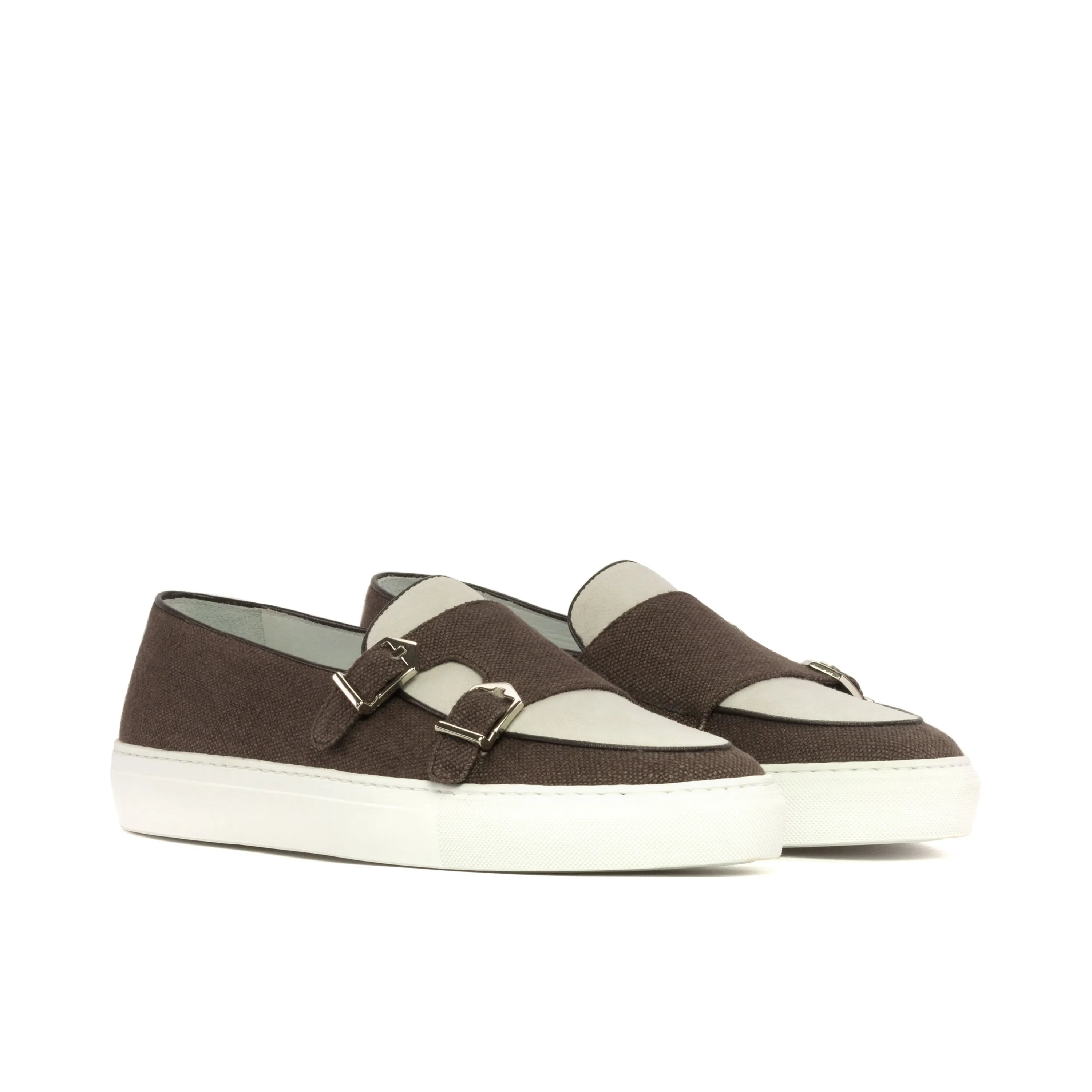 Brown and beige Tulla monk sneaker featuring stylish double monk strap design