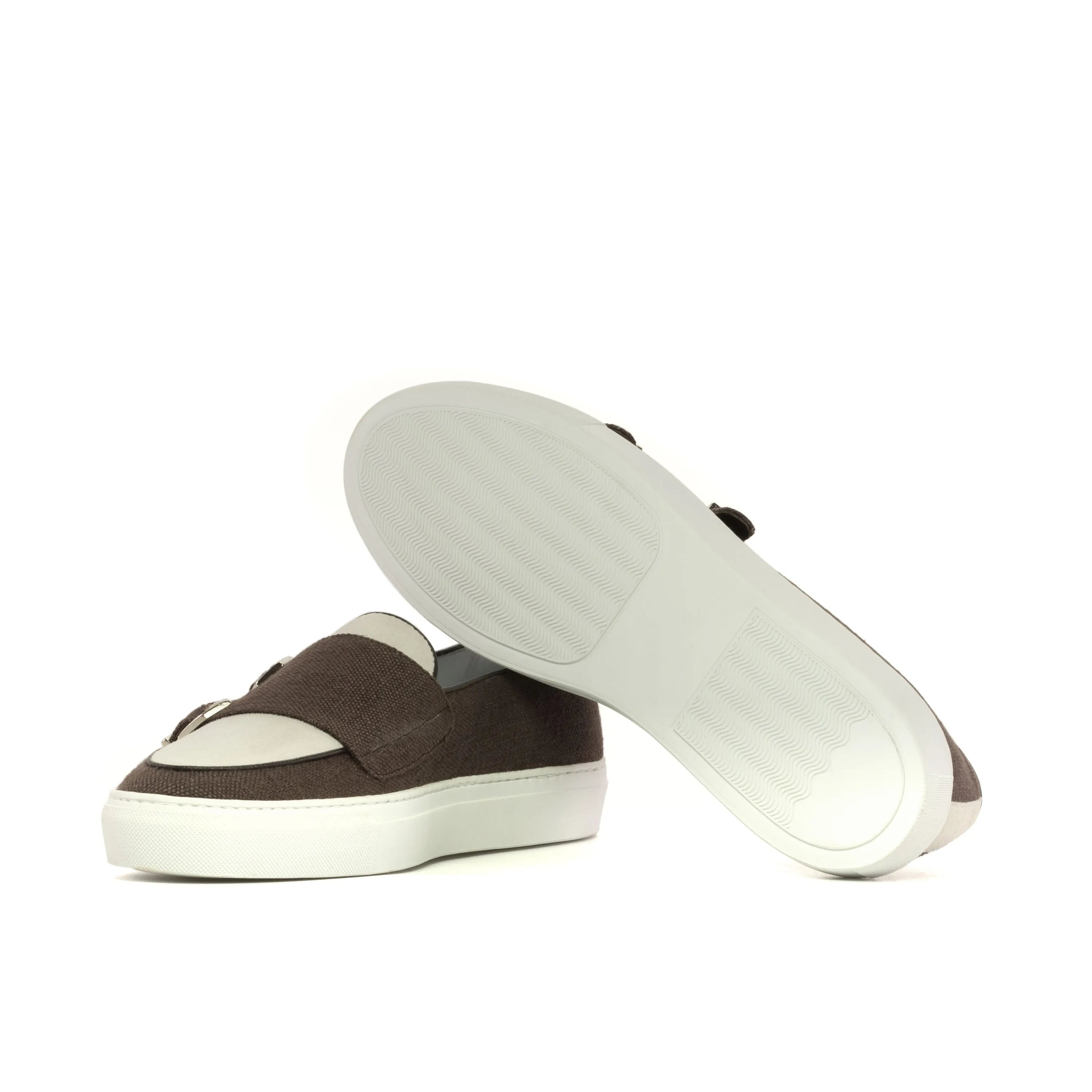 Brown and white Tulla Monk Sneaker, stylish double monk trainer sneakers for casual wear
