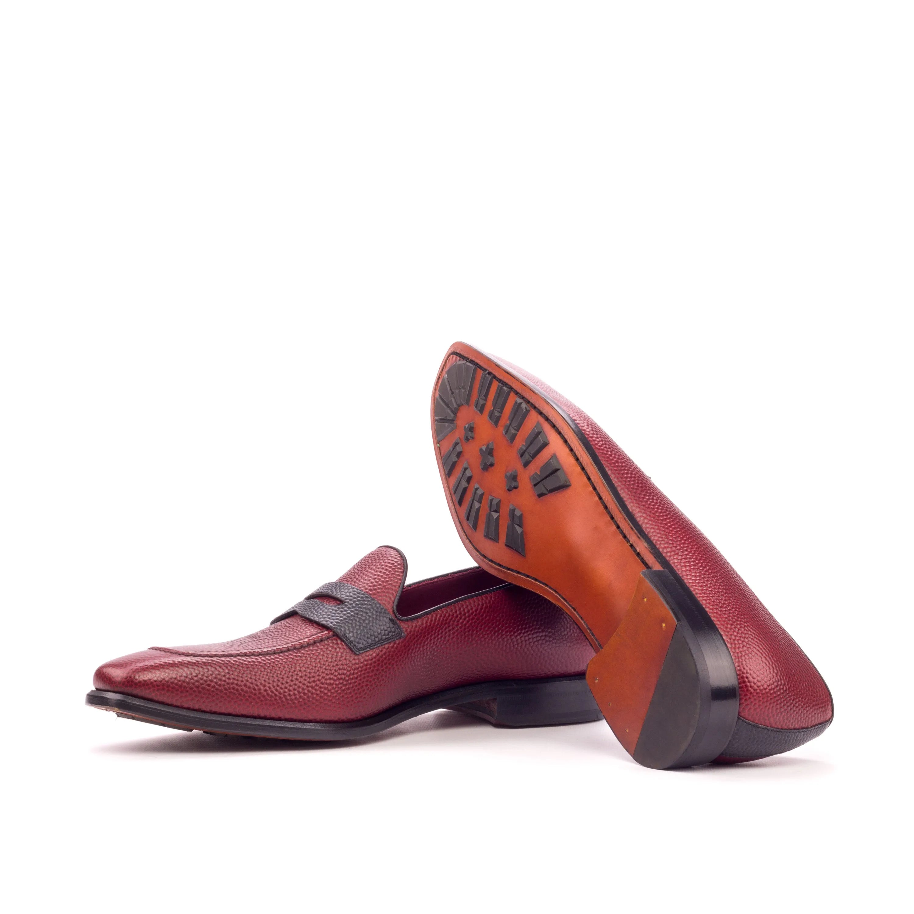 Burgundy leather penny loafers from Tzu Loafers, tailored luxury bespoke shoes for men