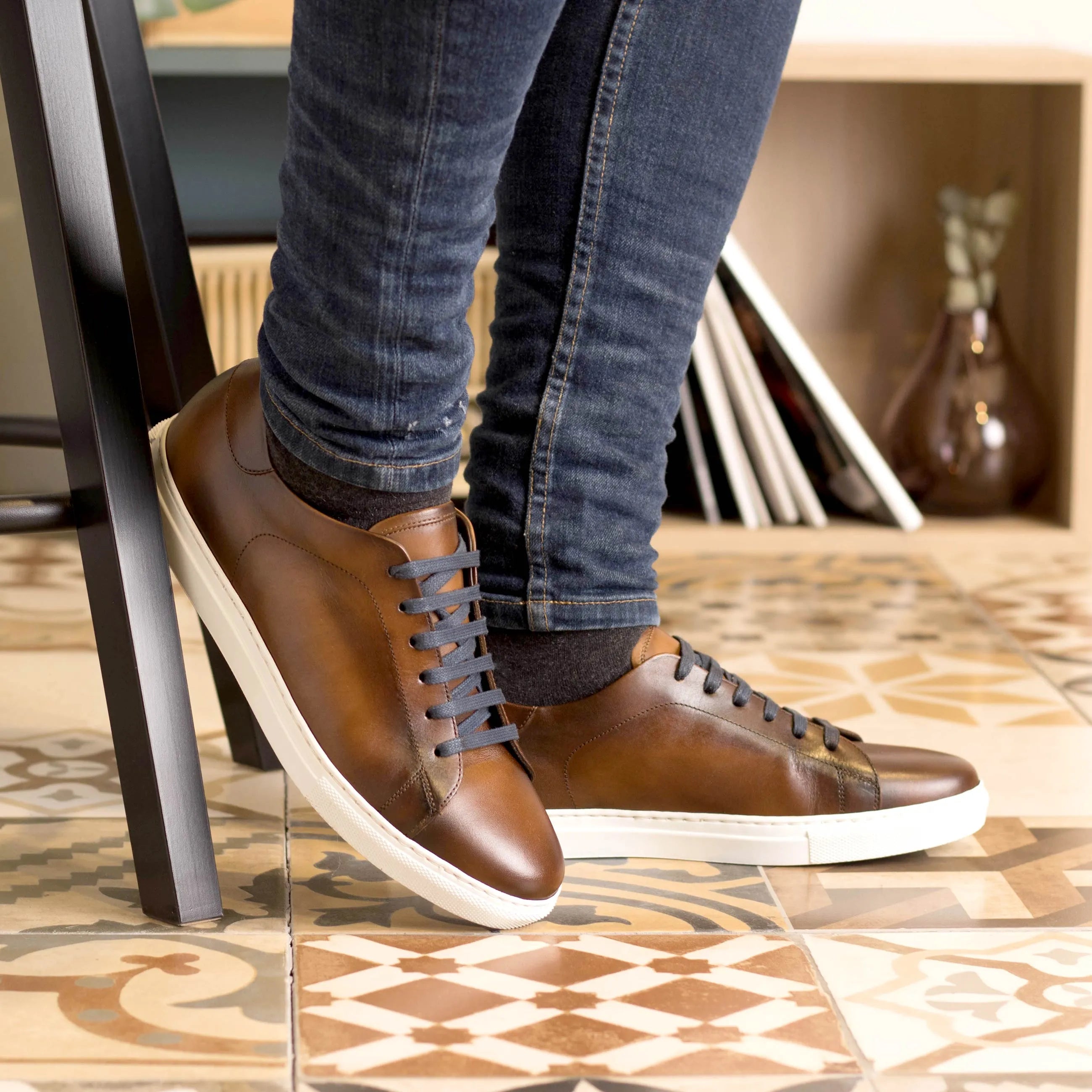 Brown leather Ugo Trainer Sneaker featuring a stylish cupsole design for the fast lane