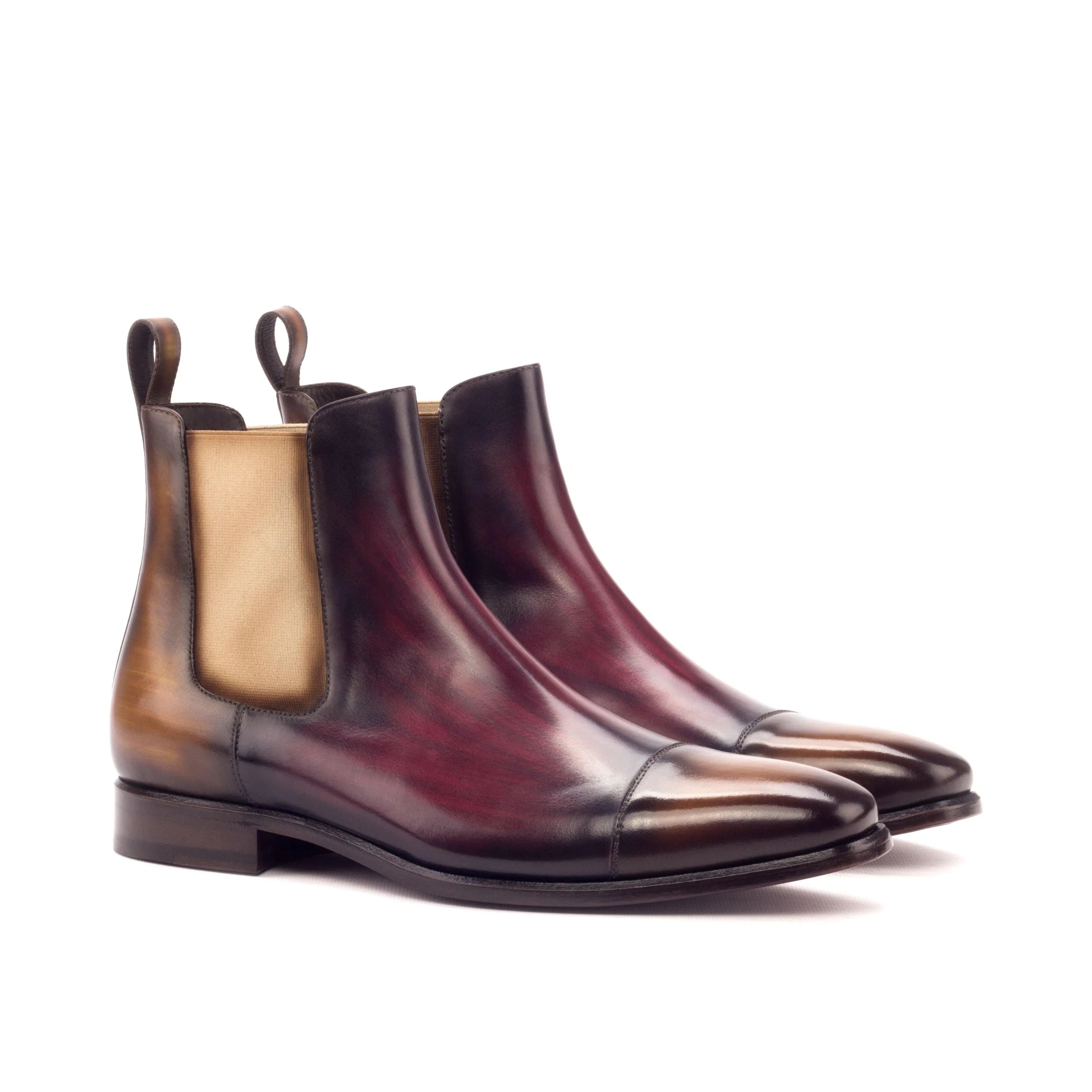 Burgundy leather Utah Patina Chelsea Boots showcasing luxurious crust patina finish