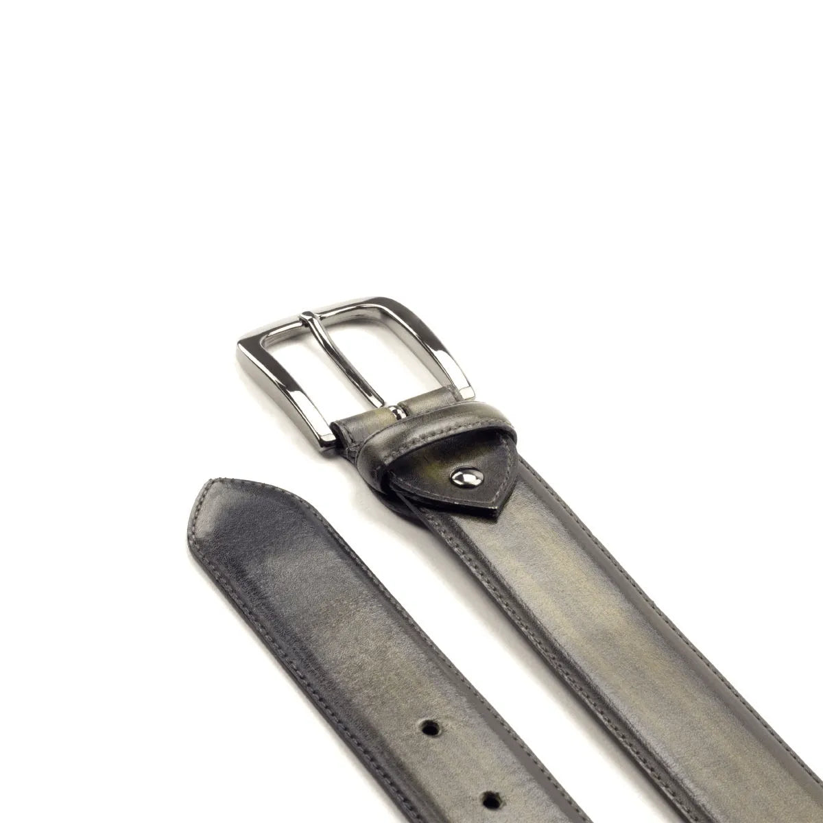Gray leather belt with silver buckle from the Vito Patina Hampton collection