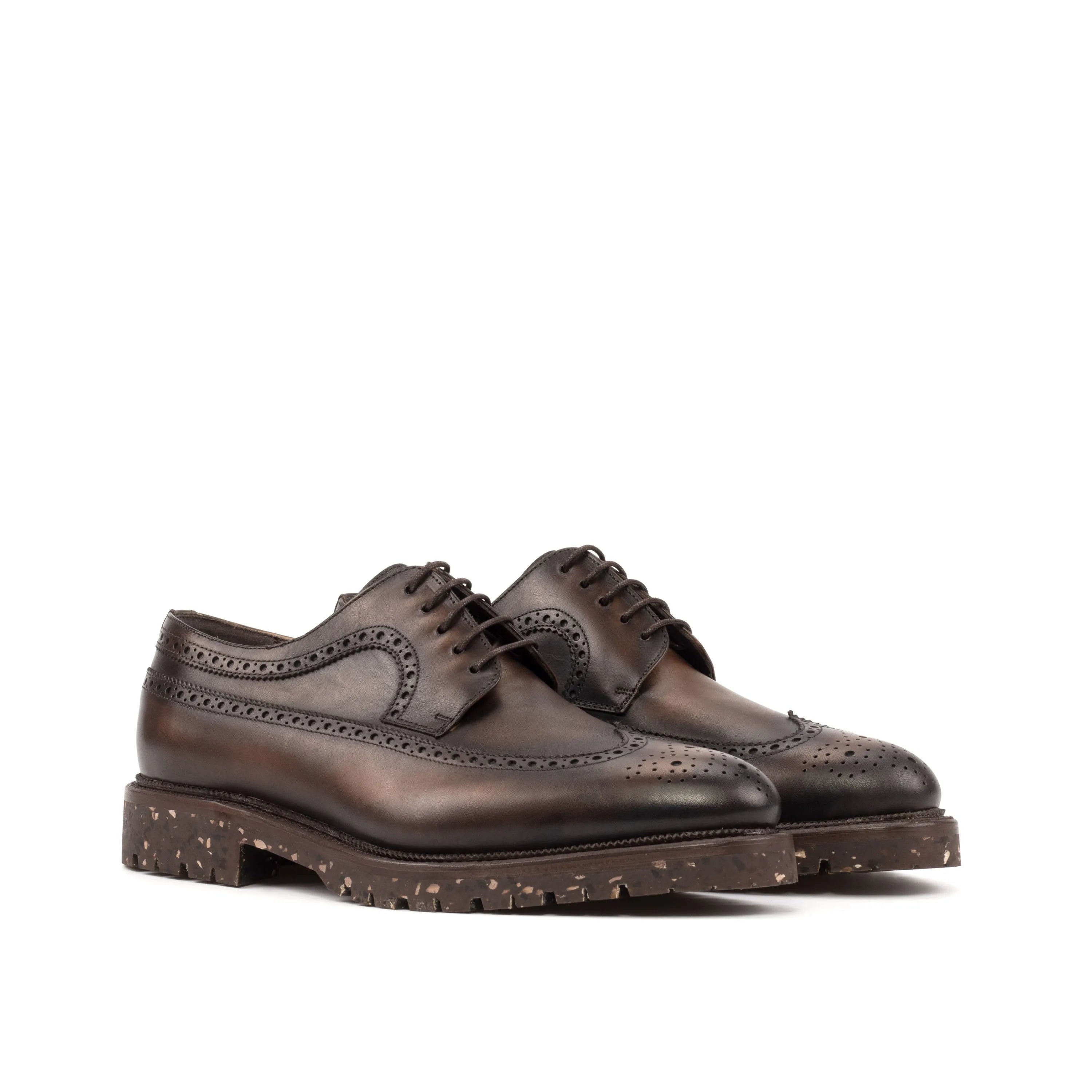 Brown leather wingtip shoes, Vos Longwing Blucher, exemplifying classic elegance