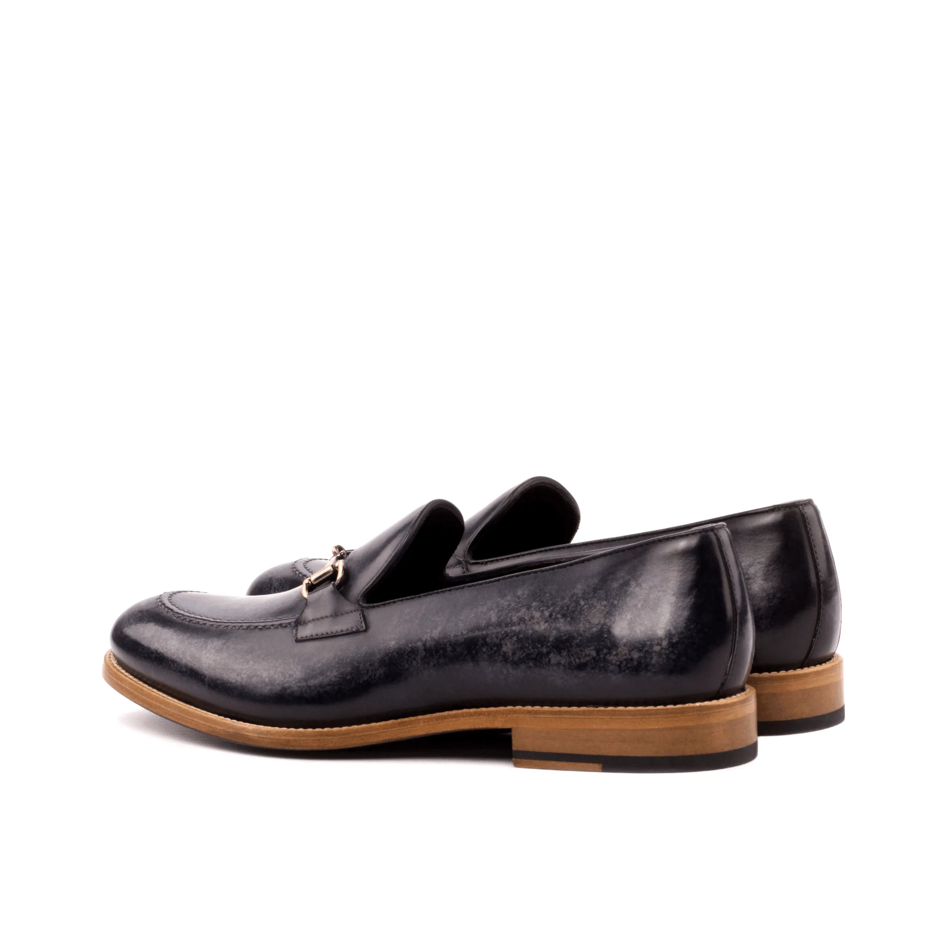 Black leather Vosko Patina Loafers II featuring a refined patina finish