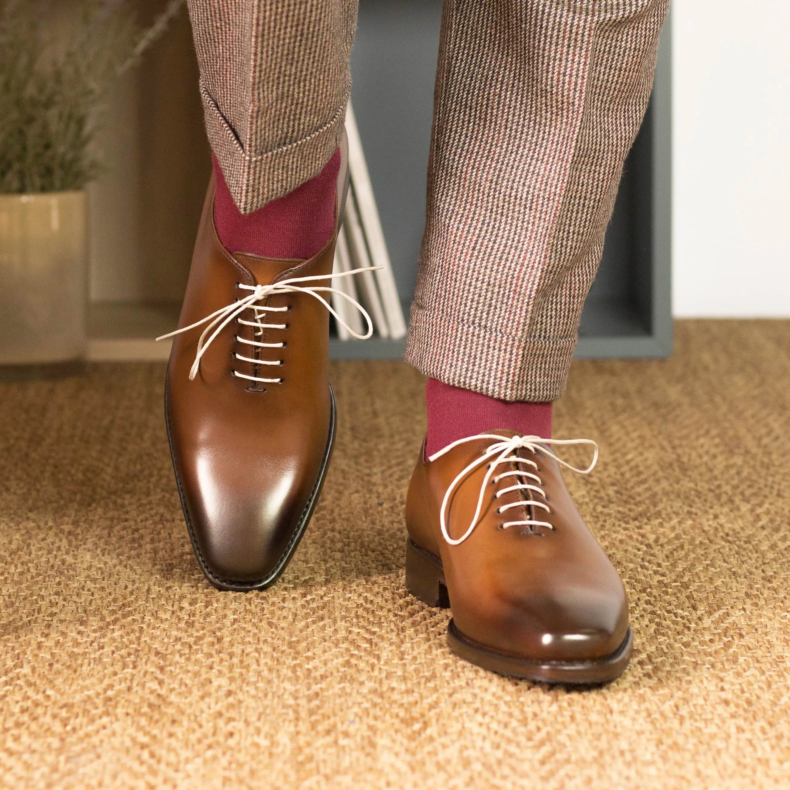 Elegant Brown Leather Dress Shoes from Walker Wholecut Shoes Collection