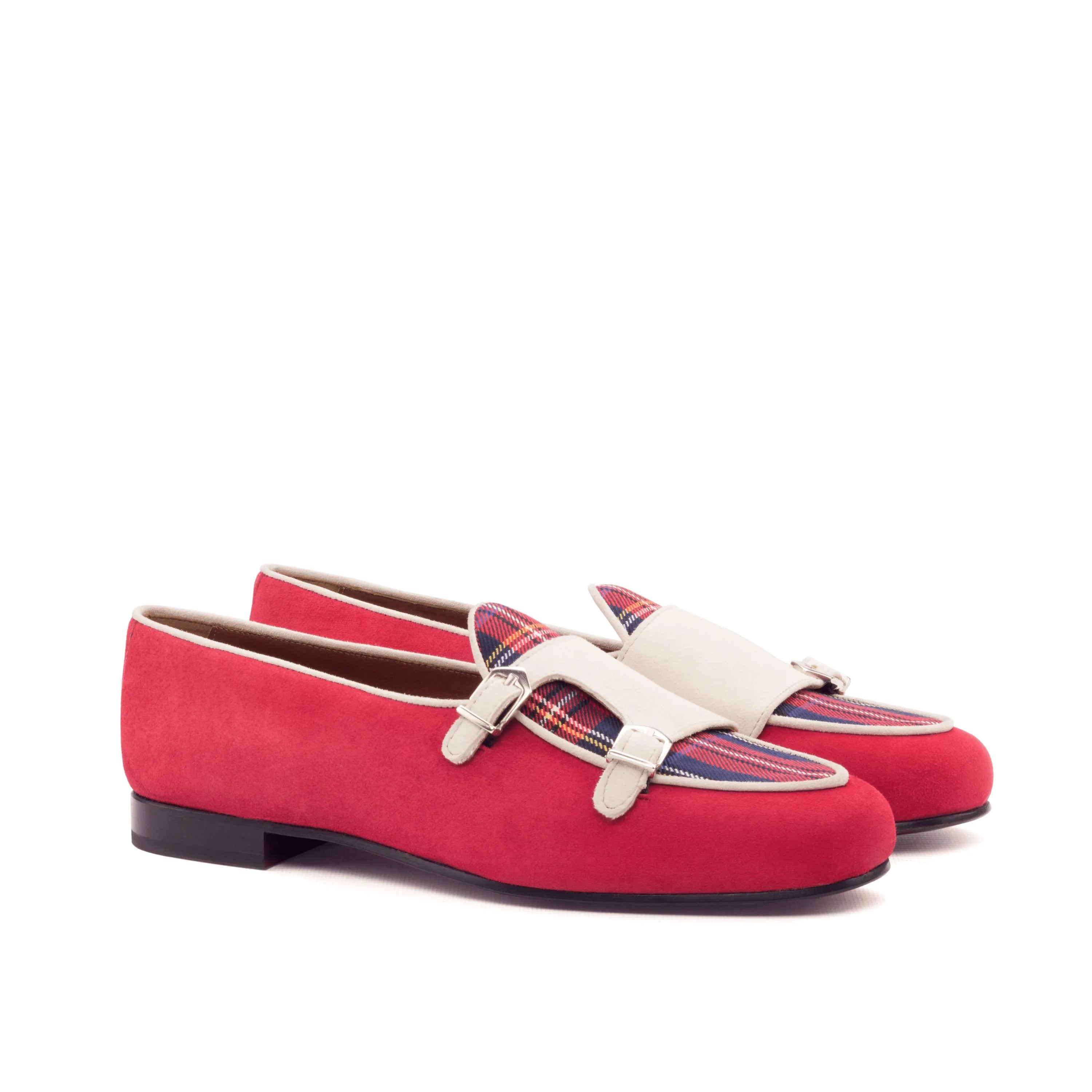 Red and plaid double monk strap loafers from the Wallace Belgian Monk Slipper II