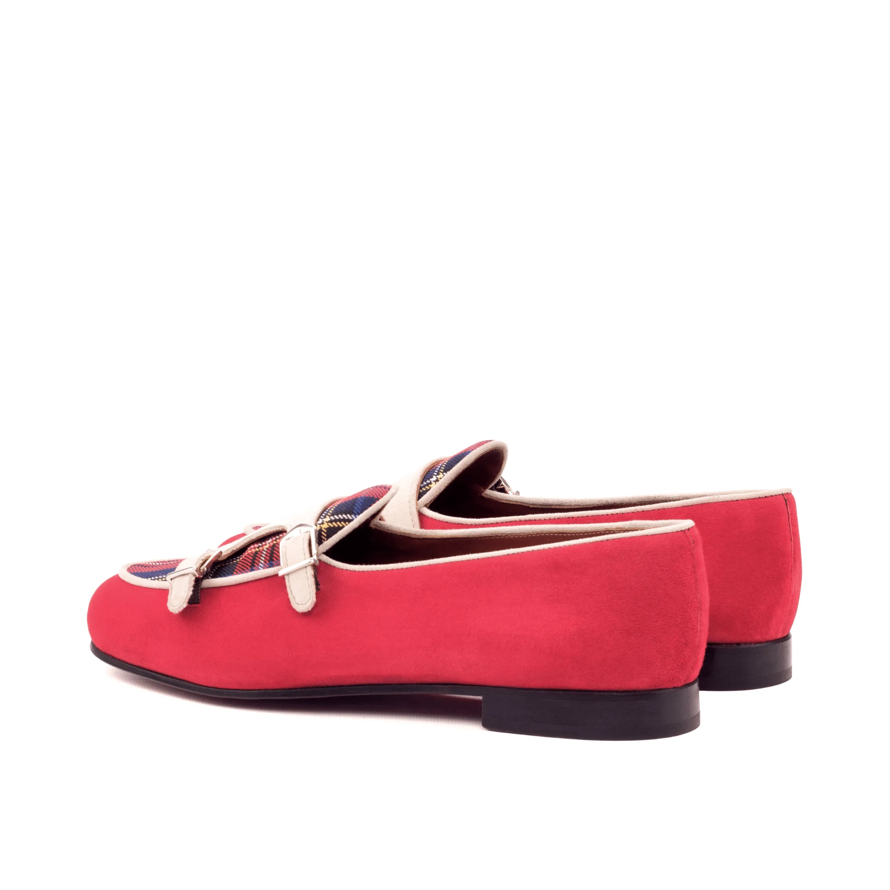 Red and plaid double monk strap loafer from the Wallace Belgian Monk Slipper II collection