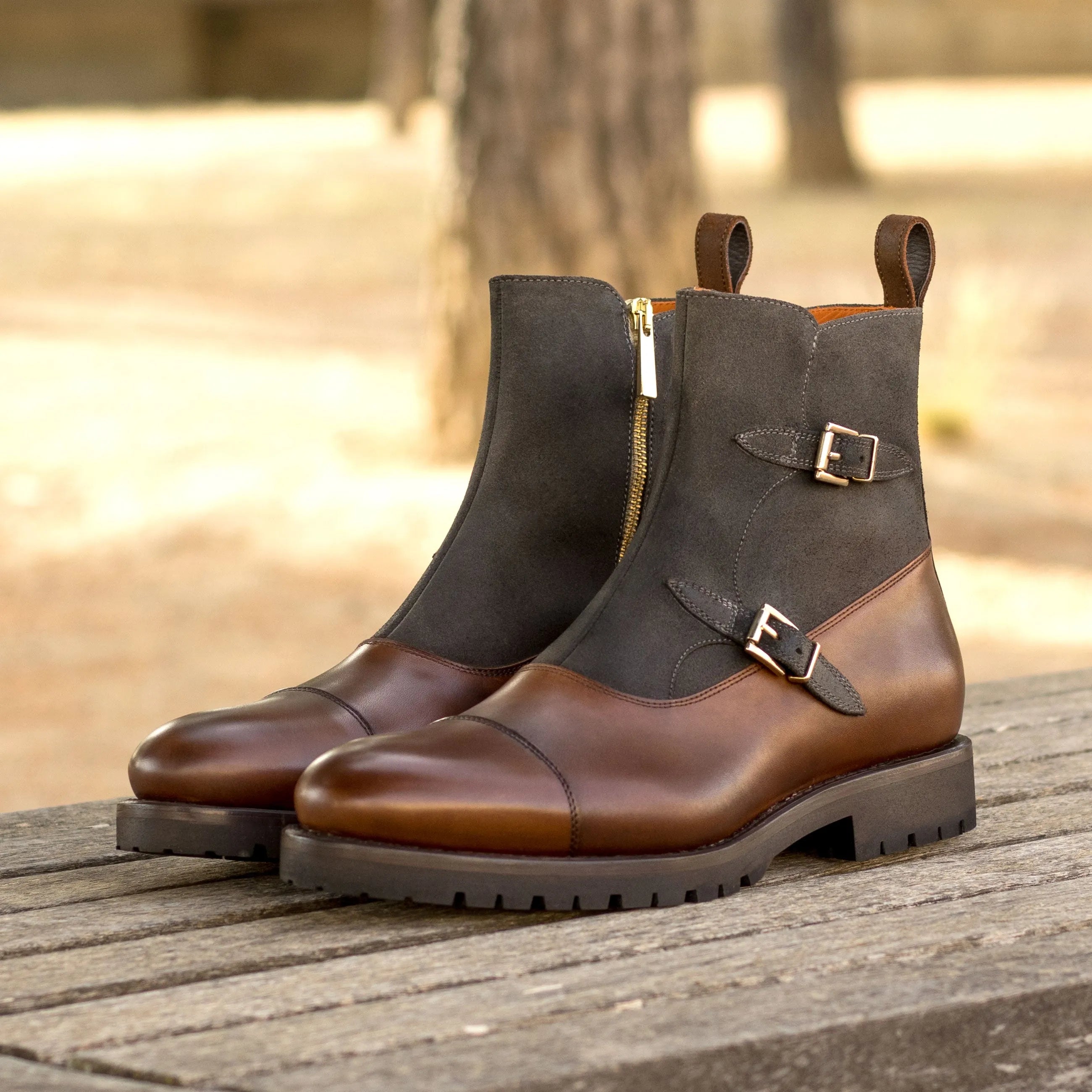 Brown and black leather Walnik Octavian Boots showcasing stylish craftsmanship